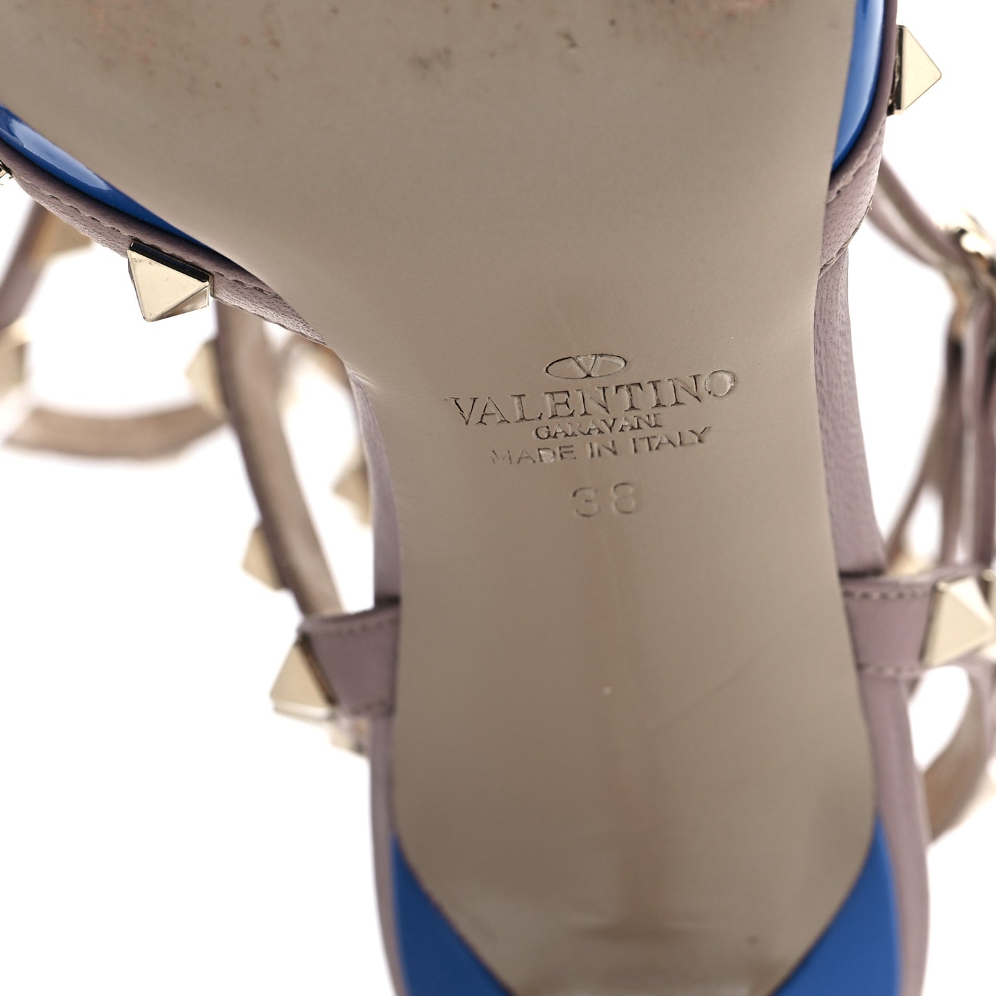 Patent Rockstud Ankle Strap 65mm Pumps 38 Indaco Poudre