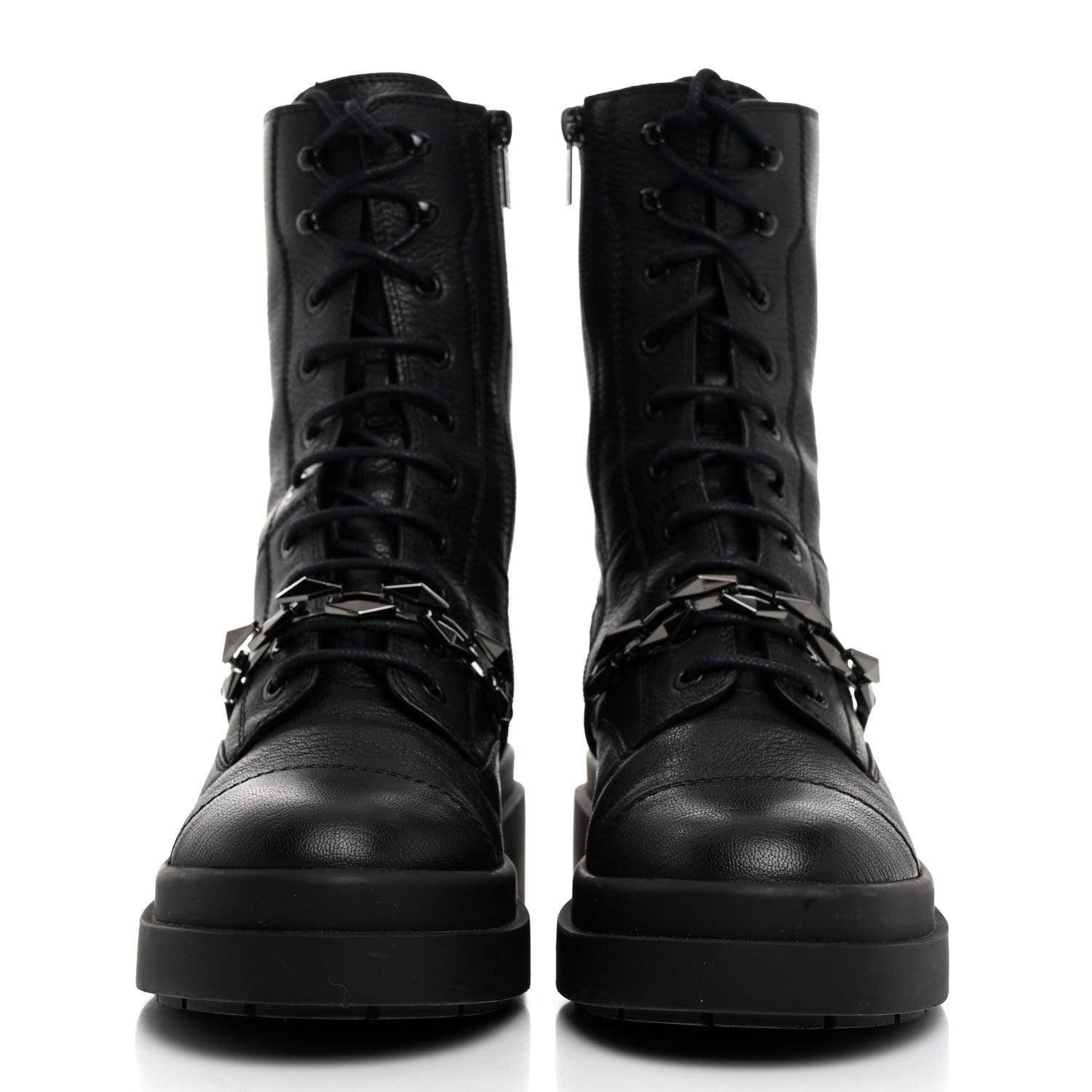 Jimmy Choo Grained Calfskin Nari Diamond Chain Flat Boots 39 Black Anthracite 2 of 8