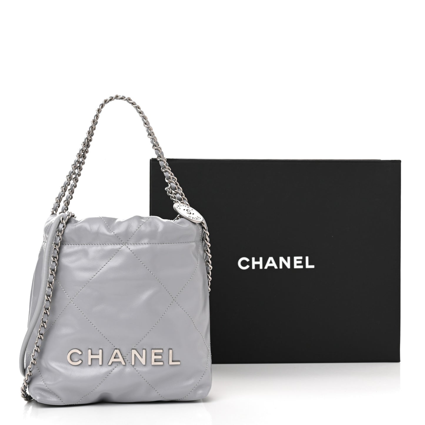 Shiny Calfskin Quilted Mini Chanel 22 Grey