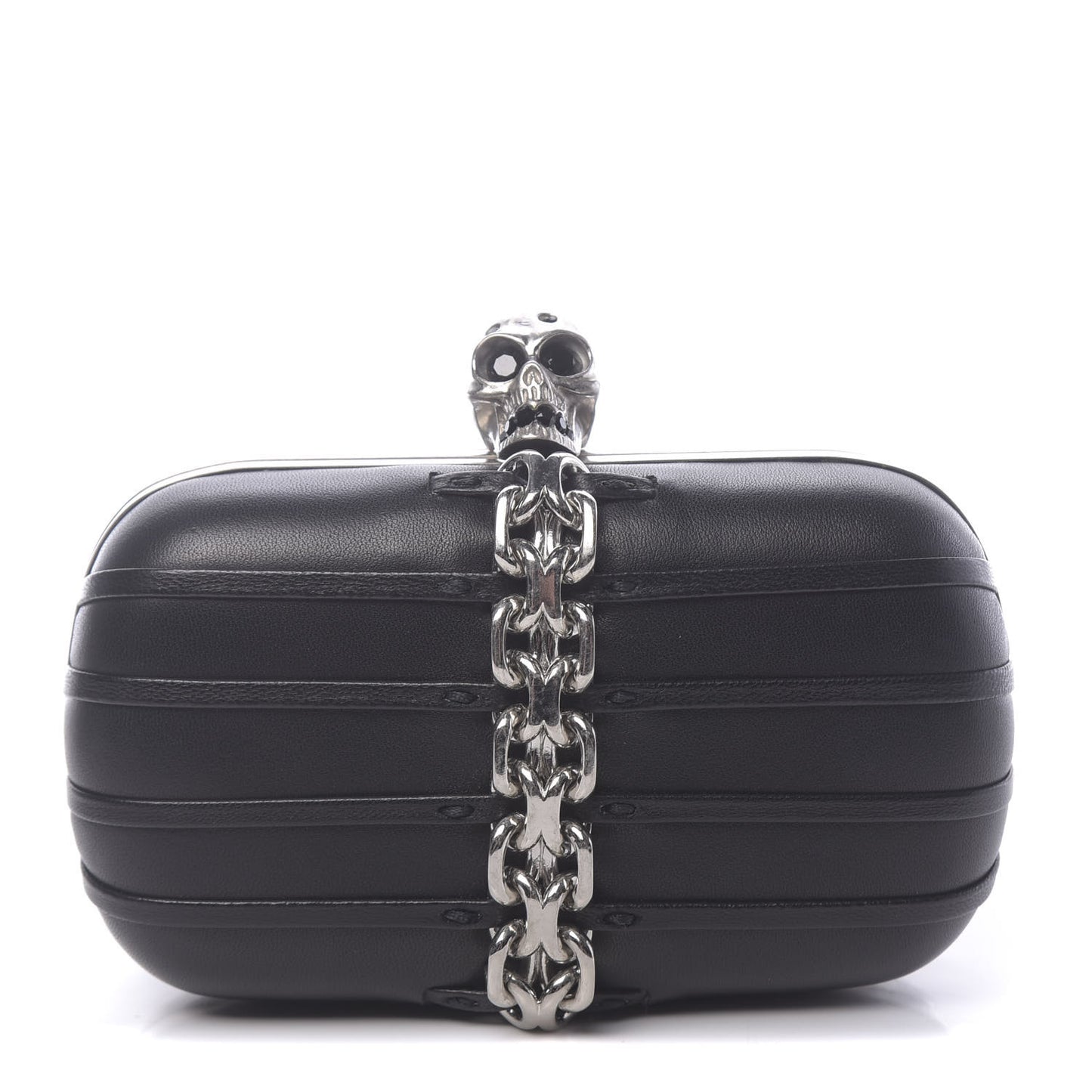 Nappa Skull Chain Box Clutch Black