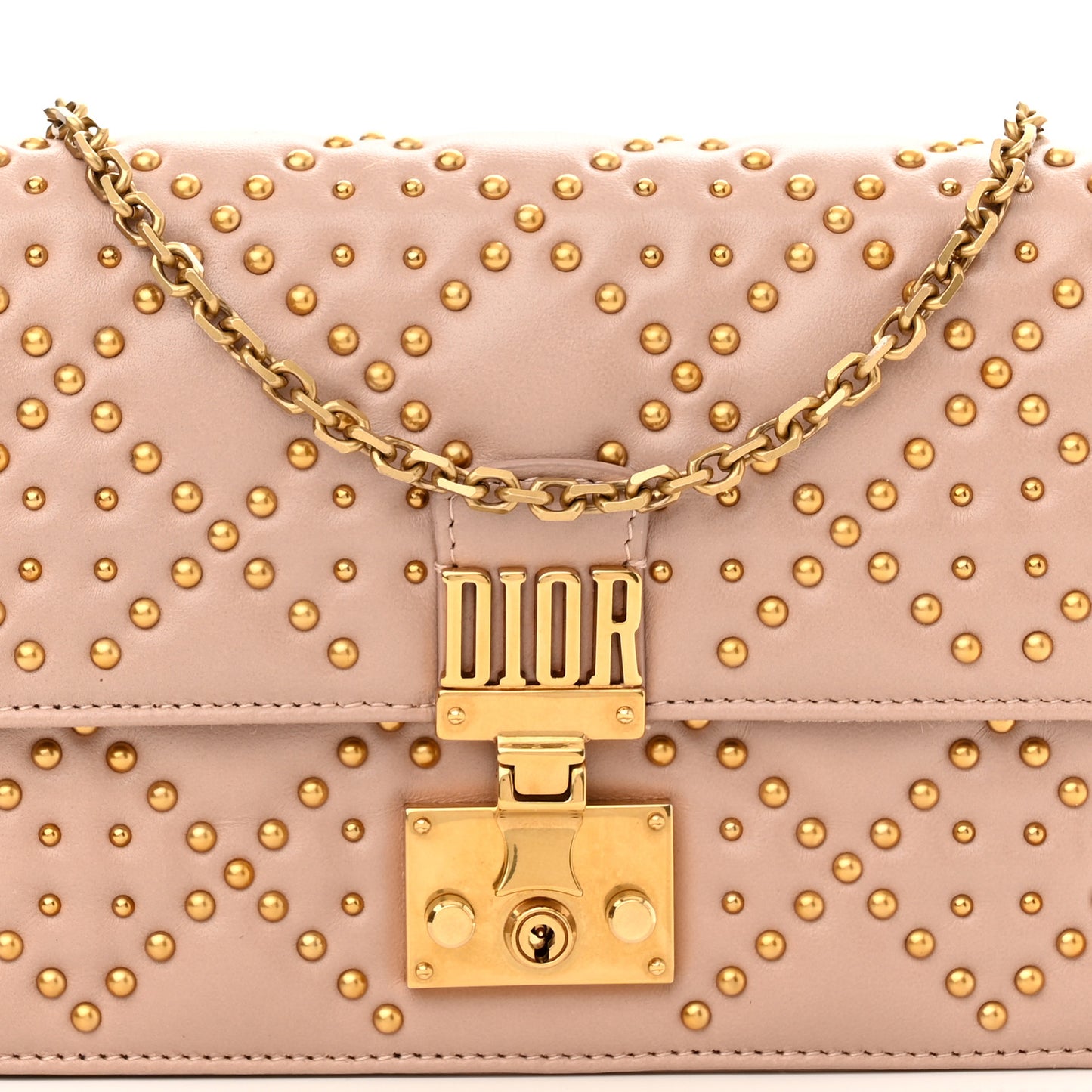 Lambskin Cannage Studded Dioraddict Wallet on Chain Clutch Nude