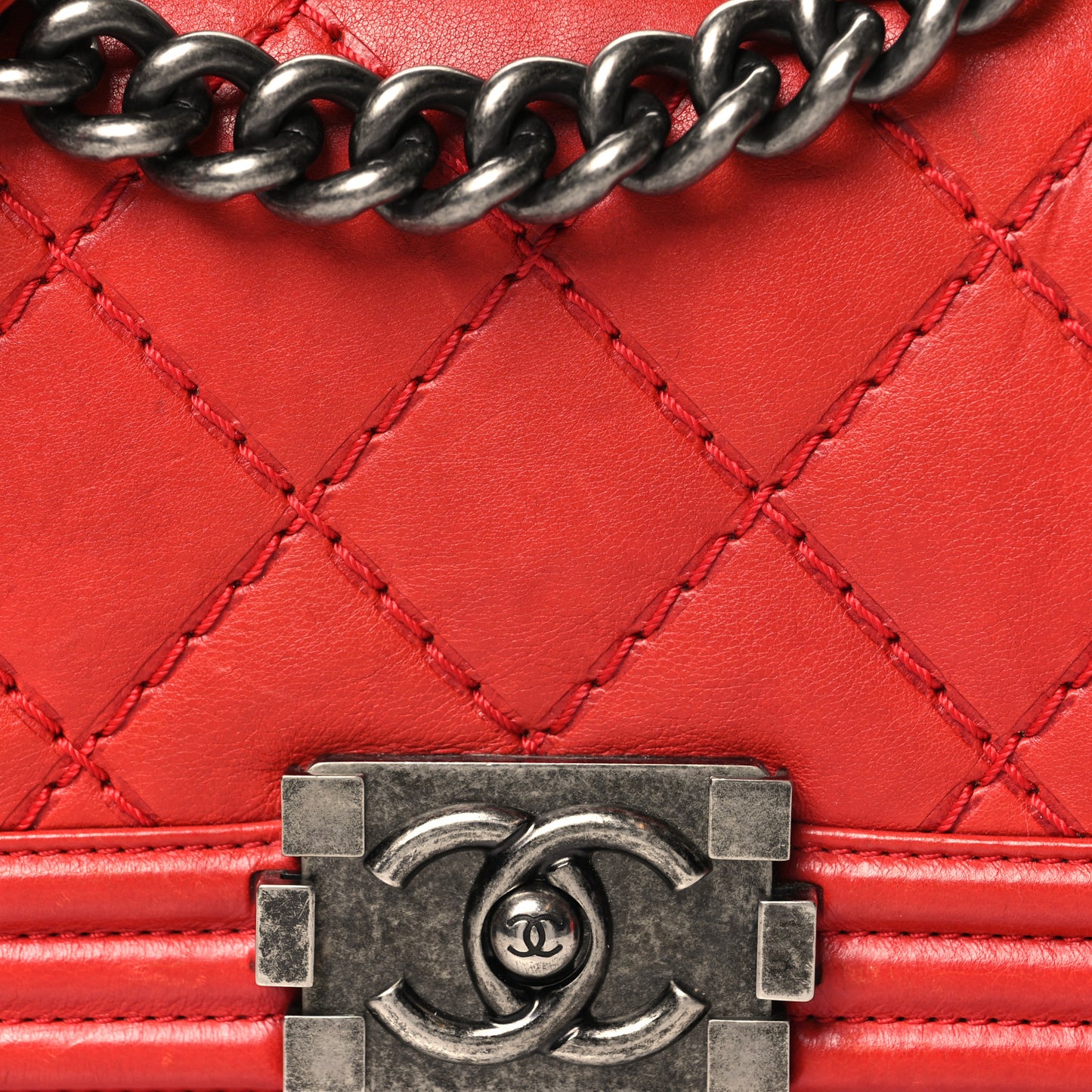 Calfskin Double Stitch Small Boy Flap Red