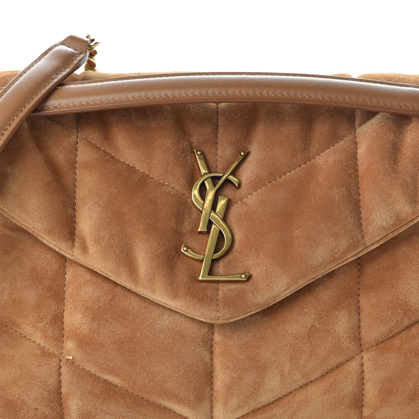 Suede Calfskin Quilted Small Loulou Puffer Monogram Chain Satchel Cinnamon