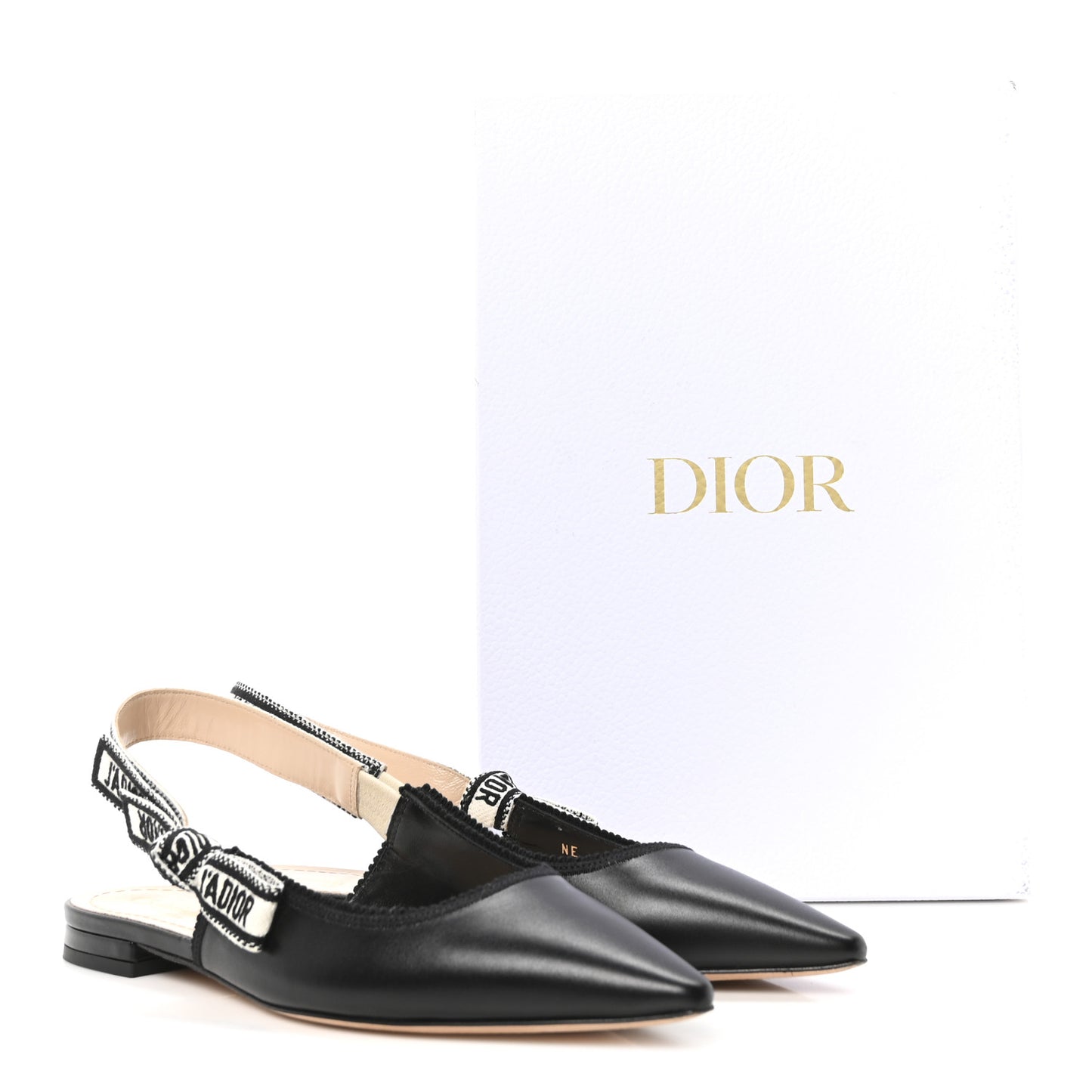 Calfskin Ribbon Embroidered J'Adior Slingback Ballet Flats 37 Black