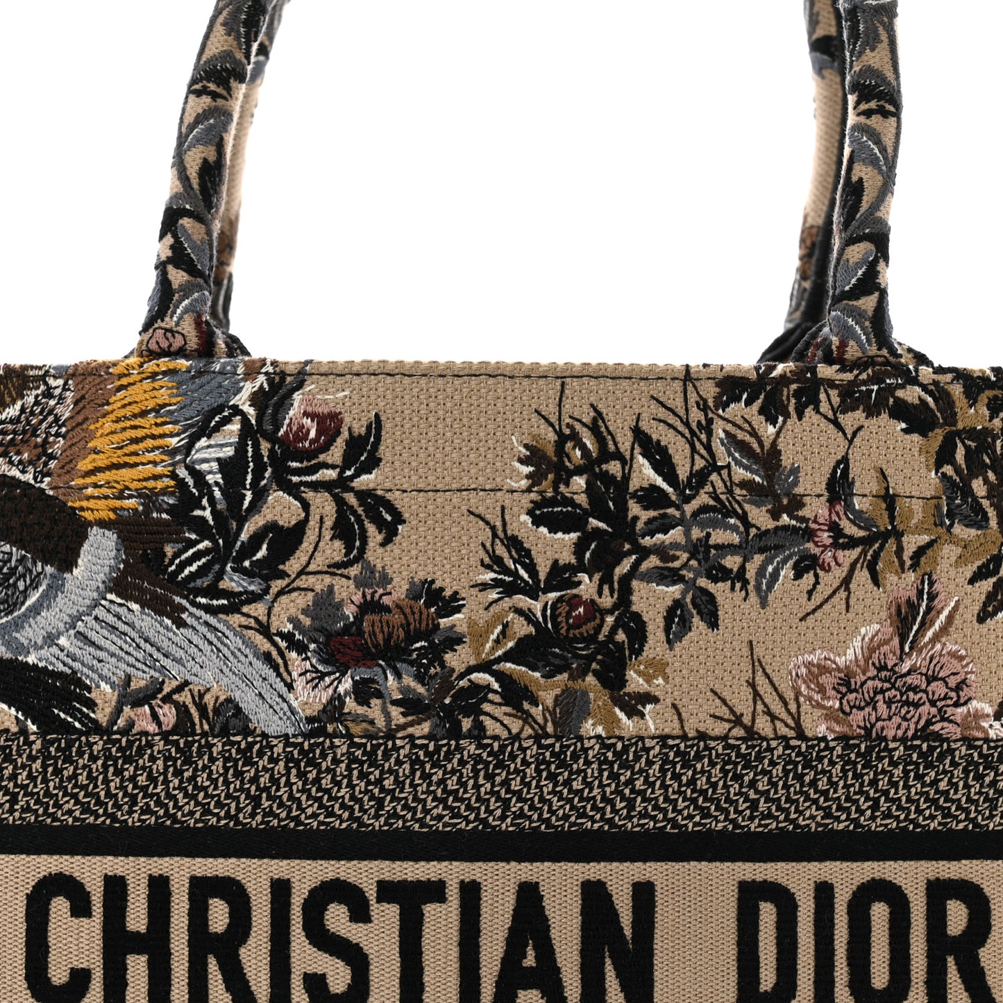 Canvas Embroidered Jardin D'Hiver Medium Book Tote Beige Multicolor