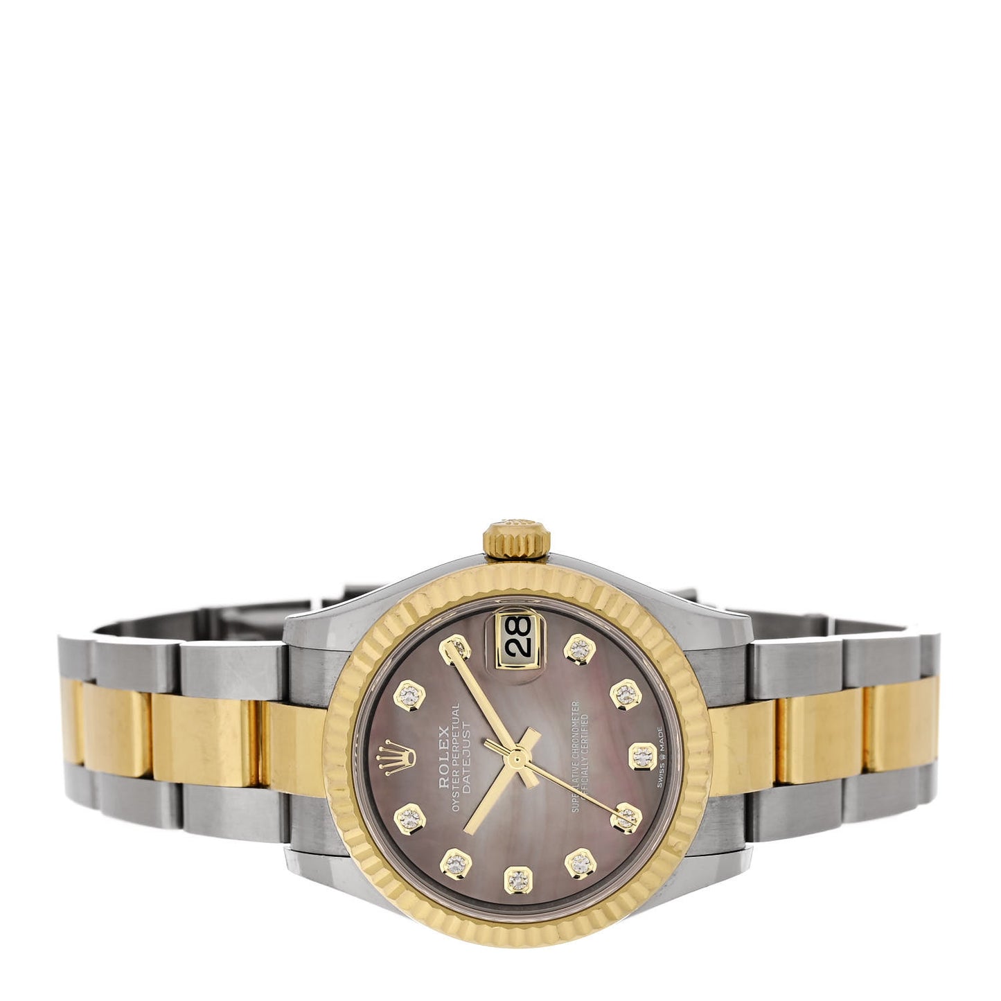 Stainless Steel 18K Yellow Gold Diamond Black Mother of Pearl 31mm Oyster Perpetual Datejust Watch 278273