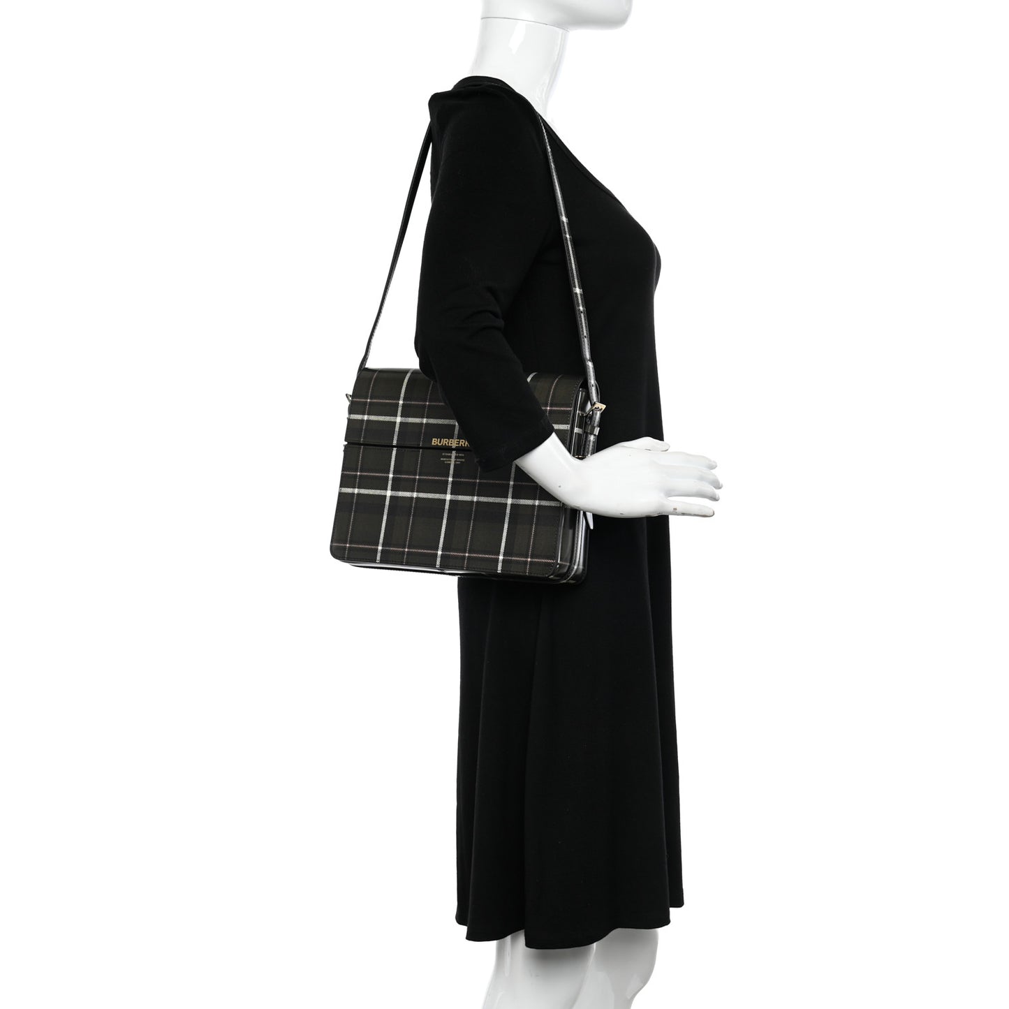 Calfskin Tartan Print Large Grace Bag Dark Green