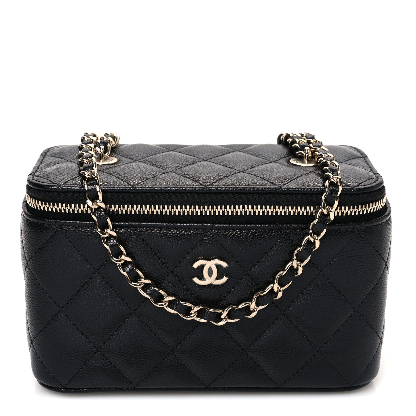 Caviar Quilted Small Vanity Case With Chain Black