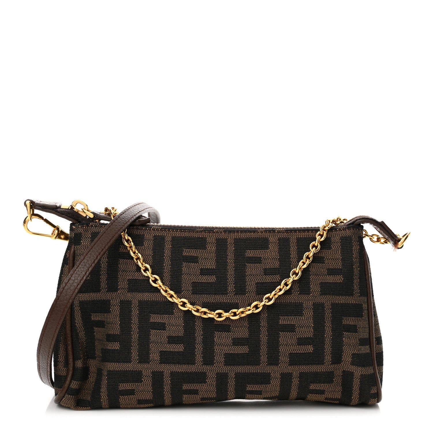 Fendi Zucca Vitello Elite Mini Pouch Crossbody Tobacco 1539748