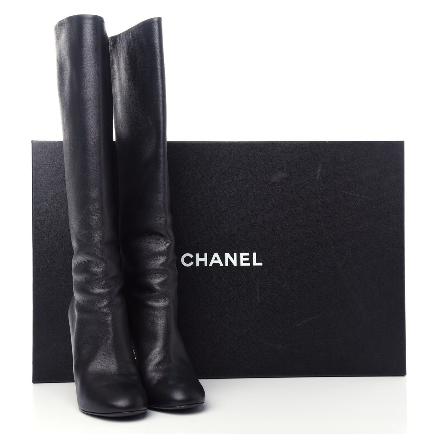 Calfskin Pearl Knee High Boots 37 Black