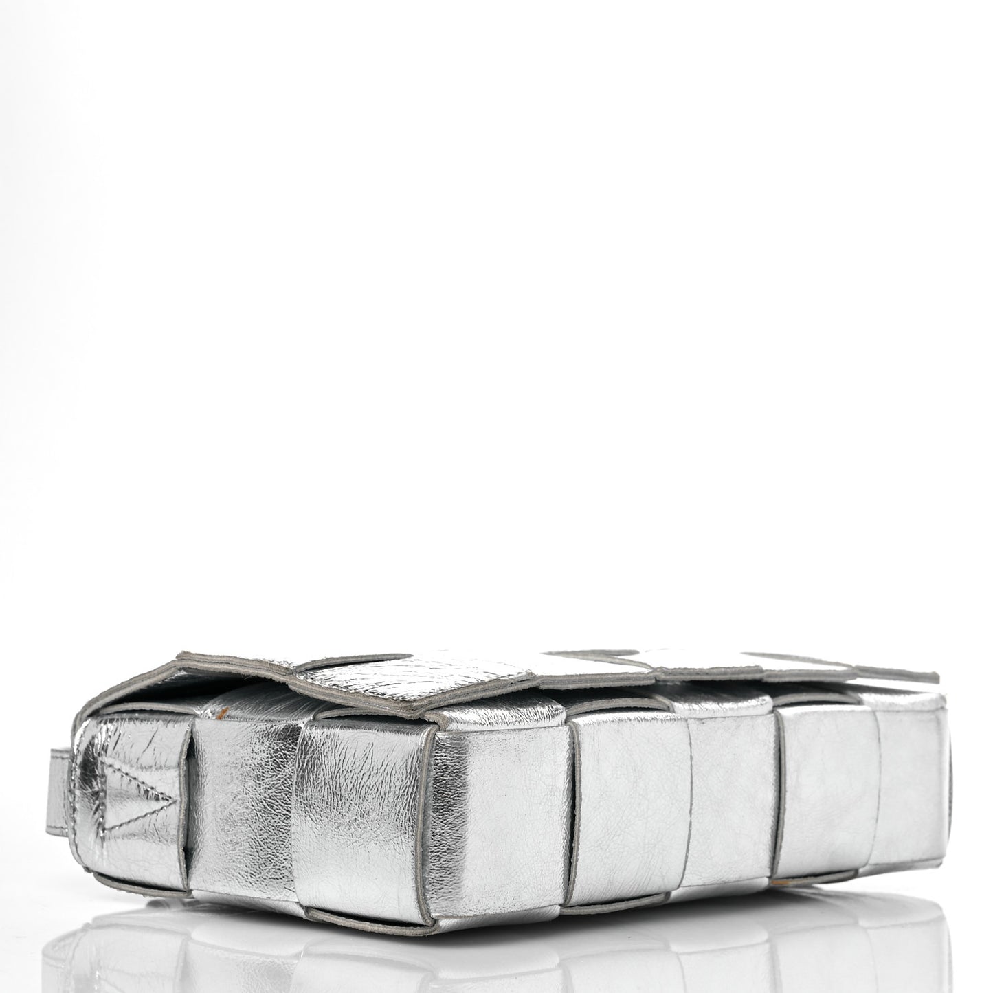 Metallic Lambskin Maxi Intrecciato Cassette Crossbody Bag Silver