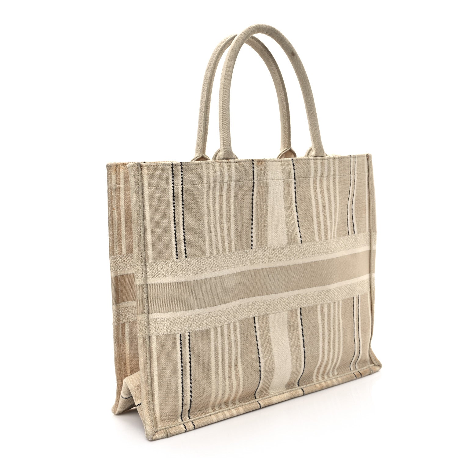 Christian Dior Canvas Embroidered Large Stripes Book Tote Beige 3 of 14