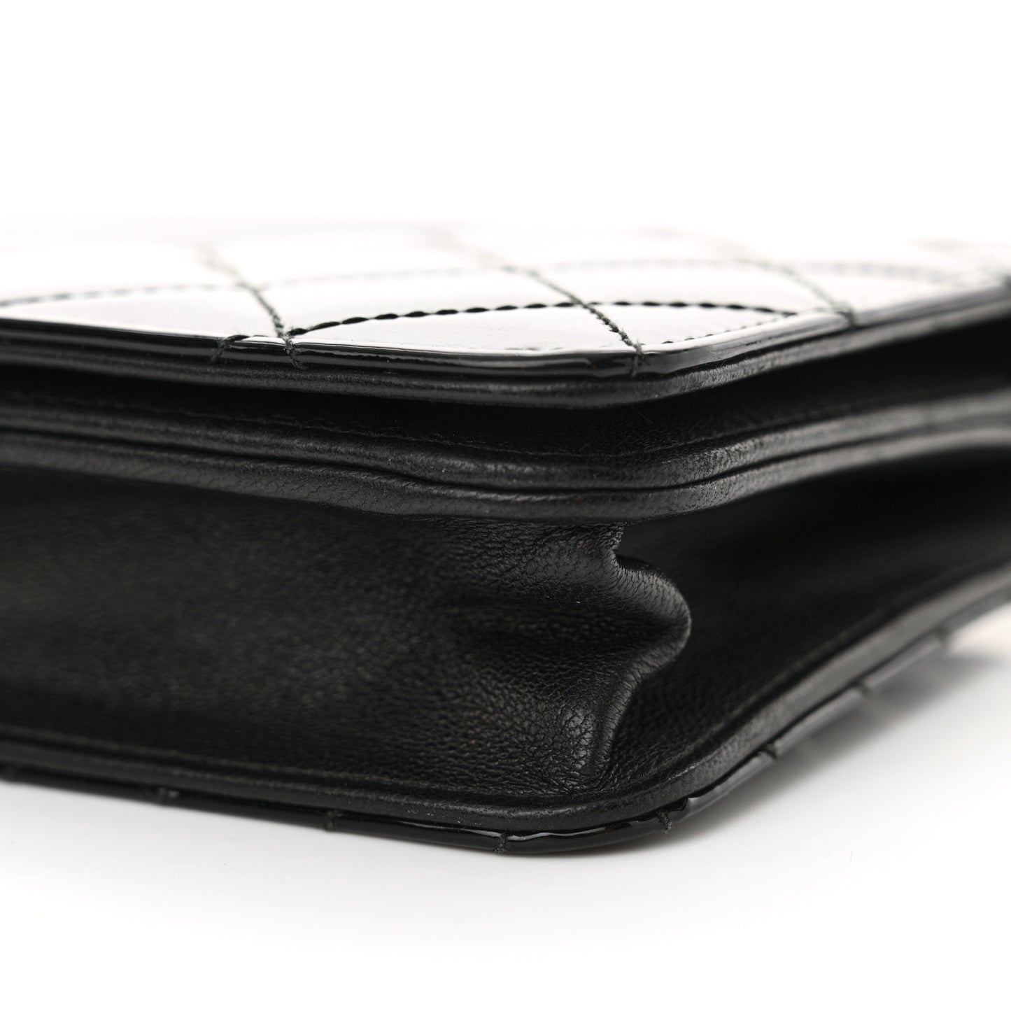 Patent Quilted Coco Boy Wallet On Chain WOC Black