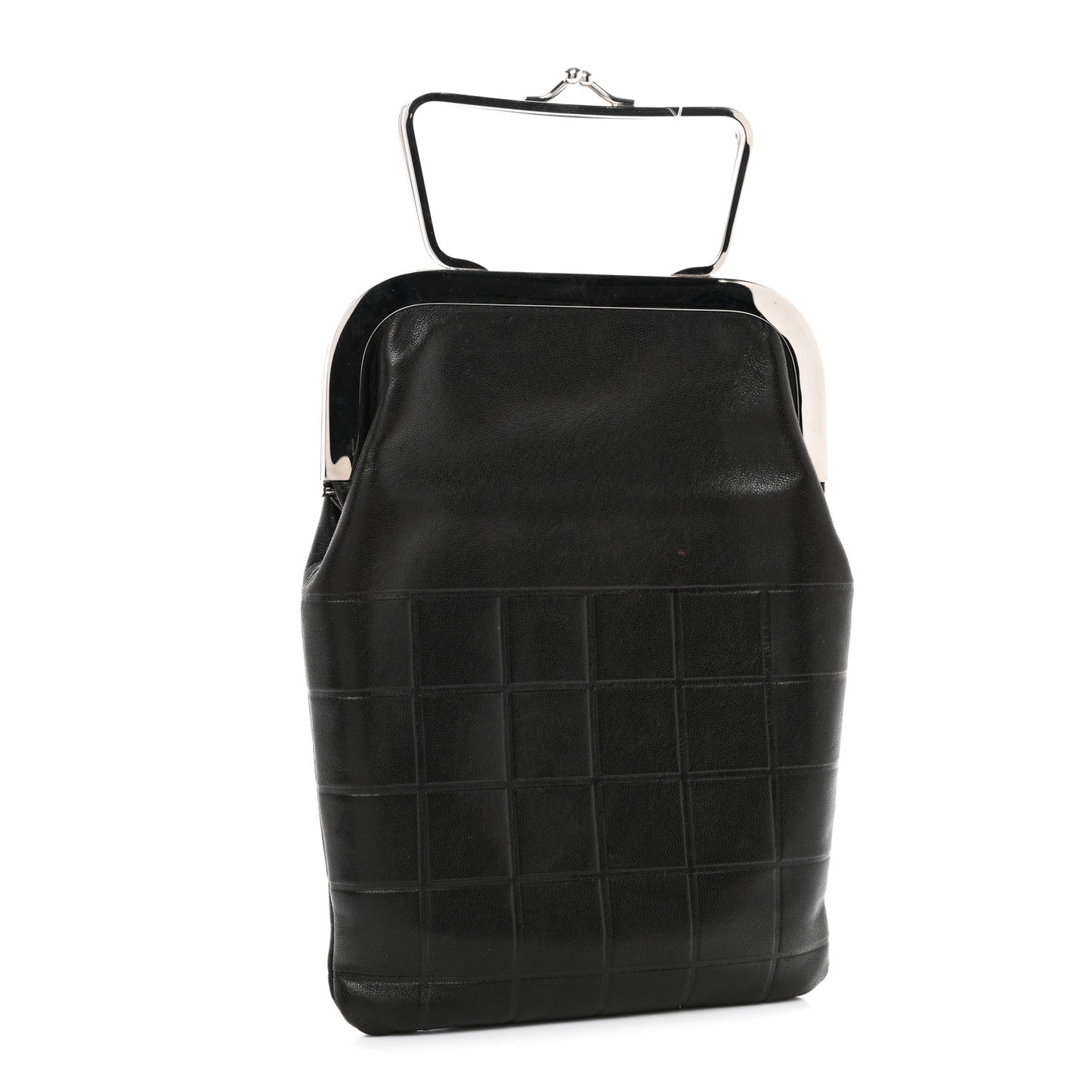 Lambskin Chocolate Bar Kisslock Frame Clutch Black