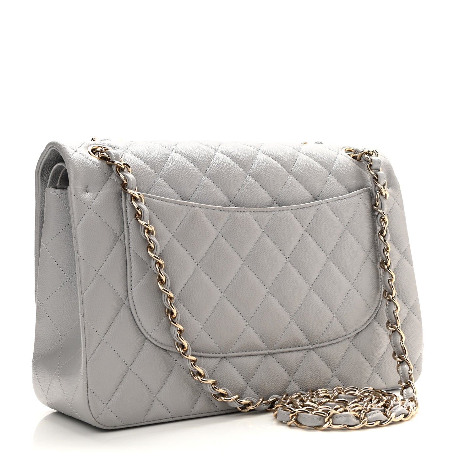 Caviar Quilted Jumbo Double Flap Grey