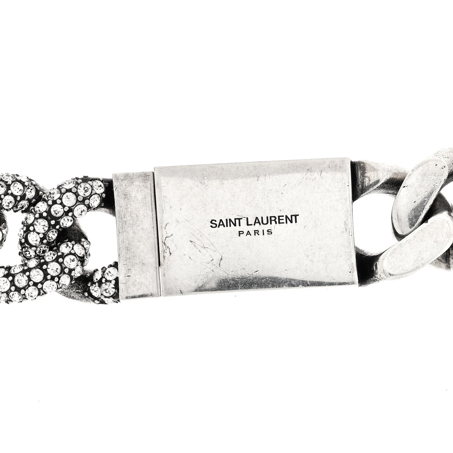 Crystal Curb Chain Necklace Oxidized Silver