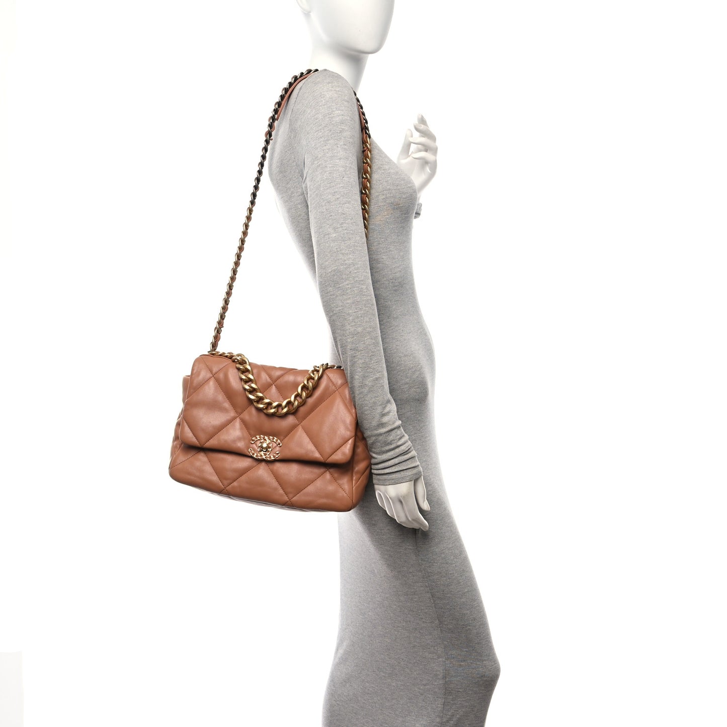 Lambskin Quilted Large Chanel 19 Flap Brown