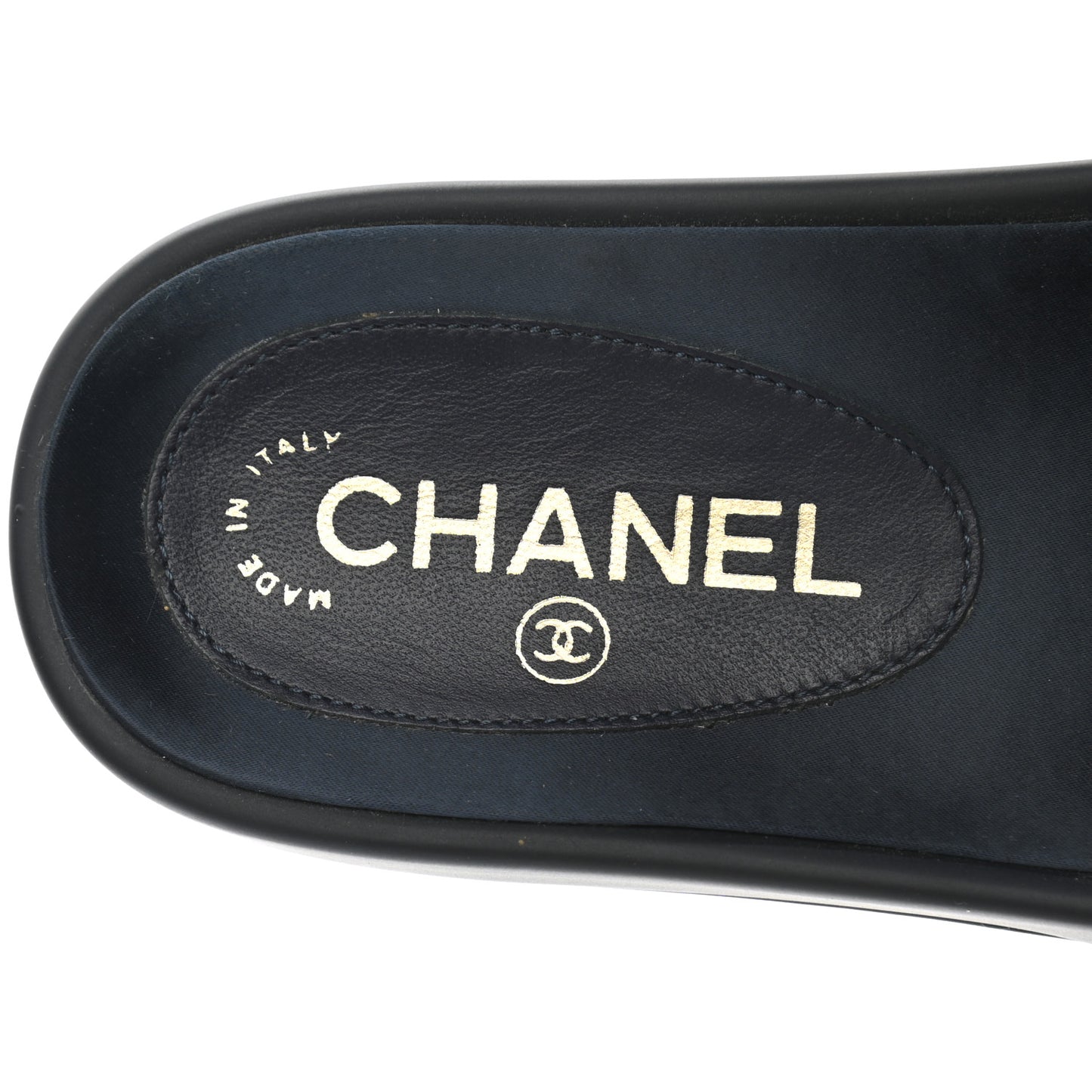 Satin Canvas Chain Slides Sandals Flats 35 Marine