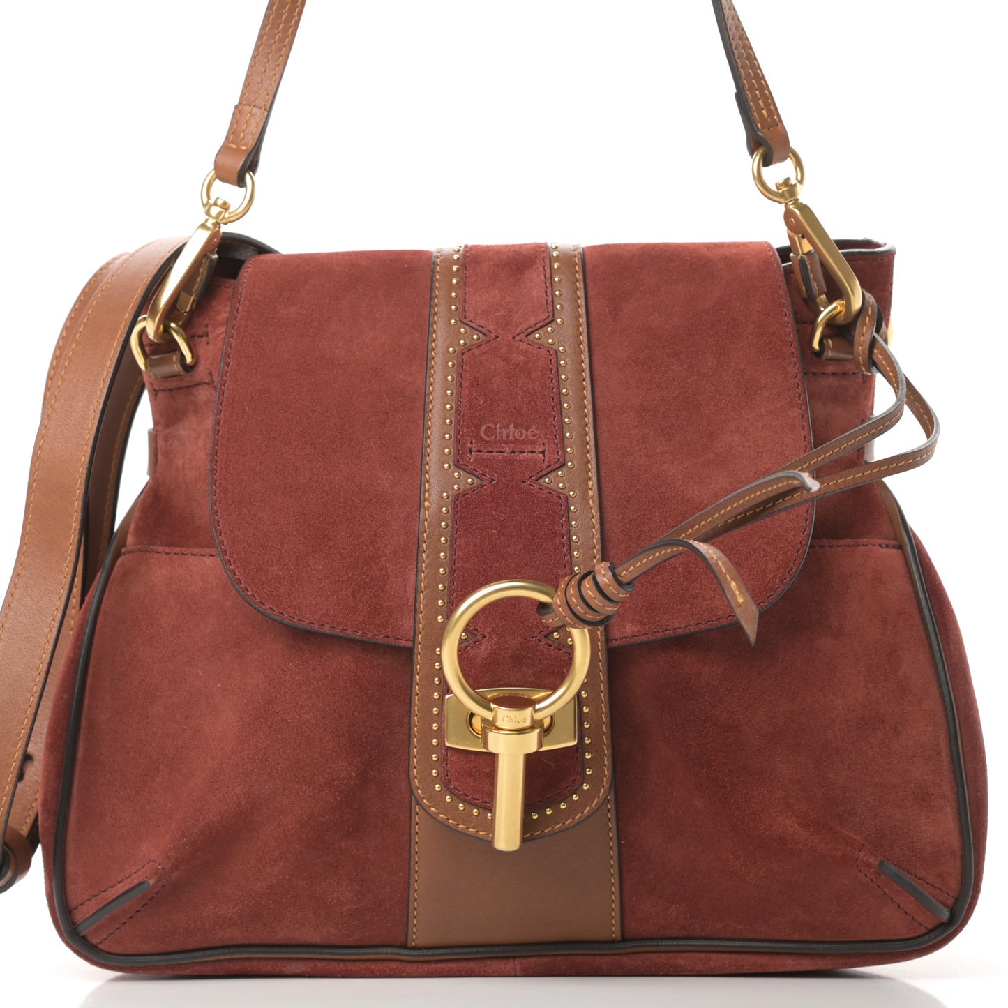 Suede Studded Small Lexa Shoulder Bag Saffron Red