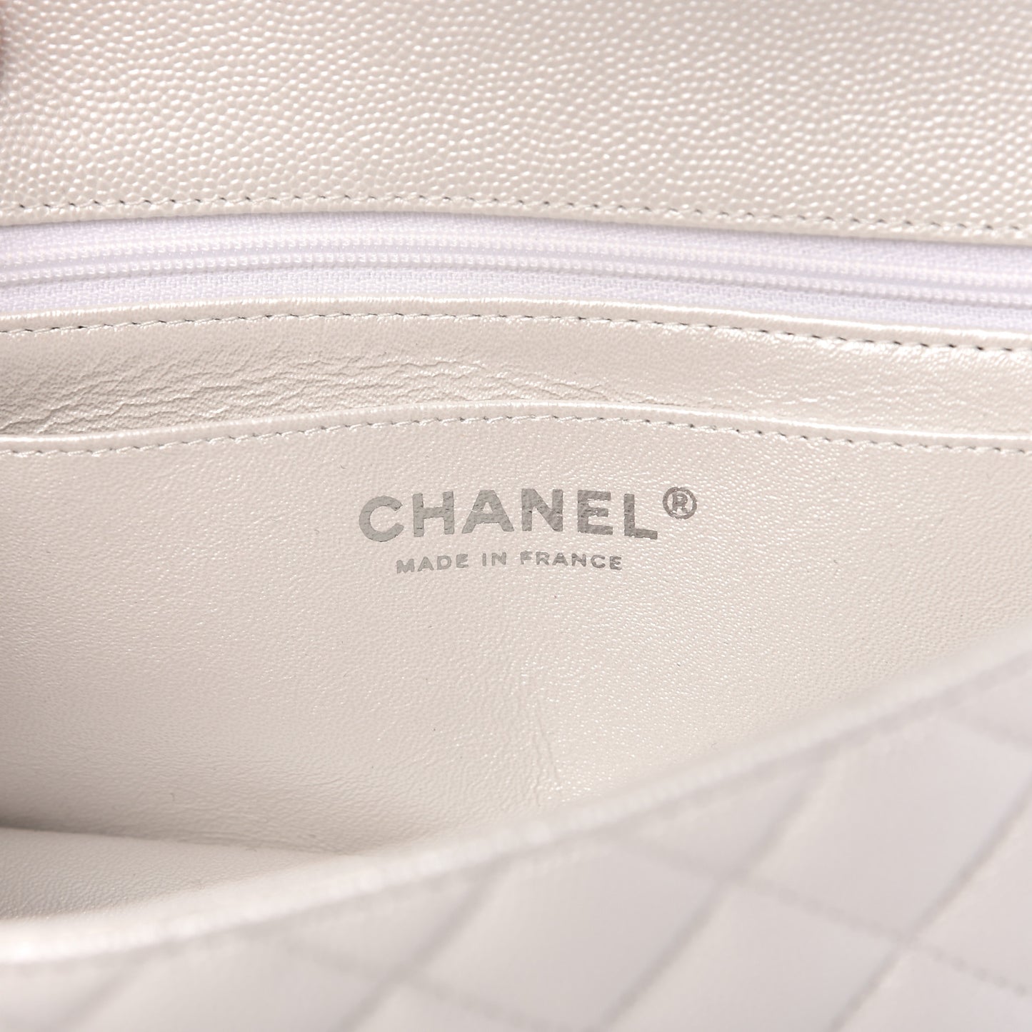 Iridescent Caviar Quilted Mini Top Handle Rectangular Flap White
