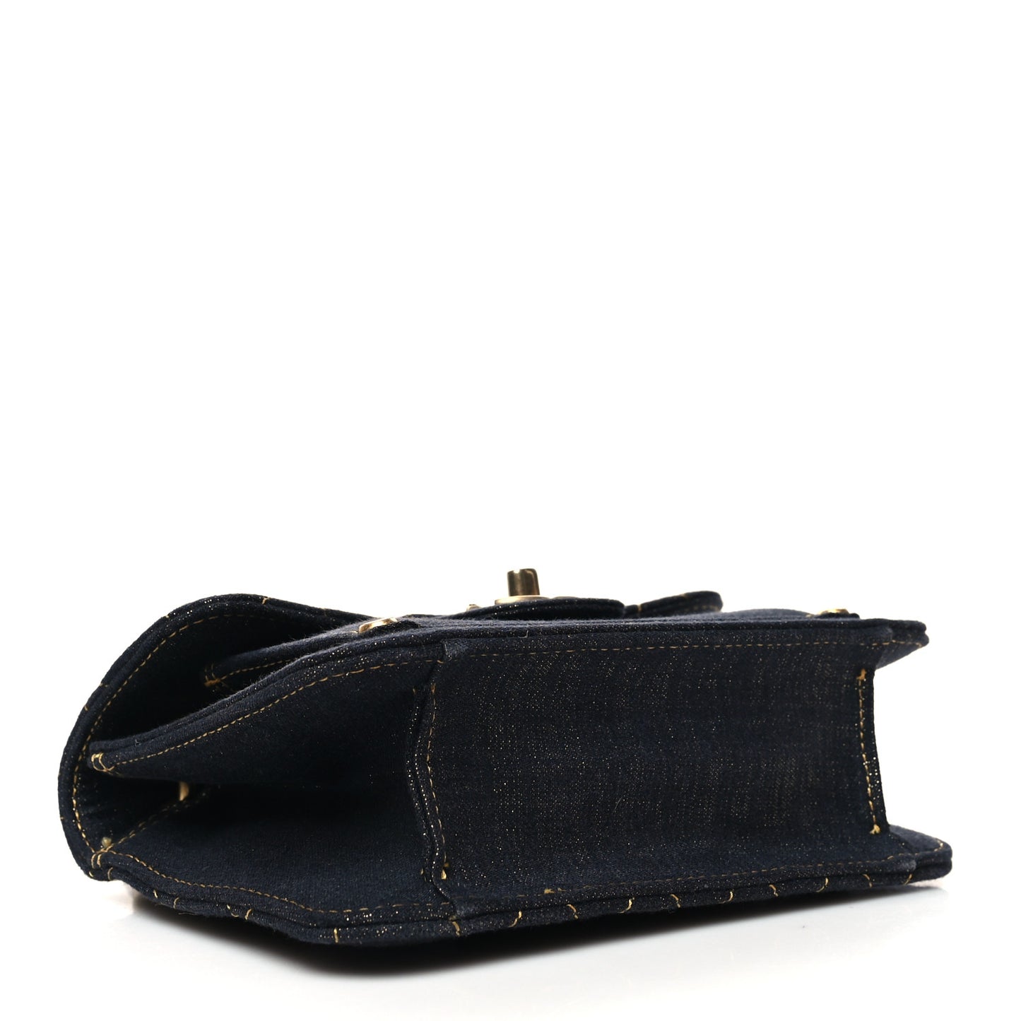 Denim Quilted Double You Mini Flap Black Golden