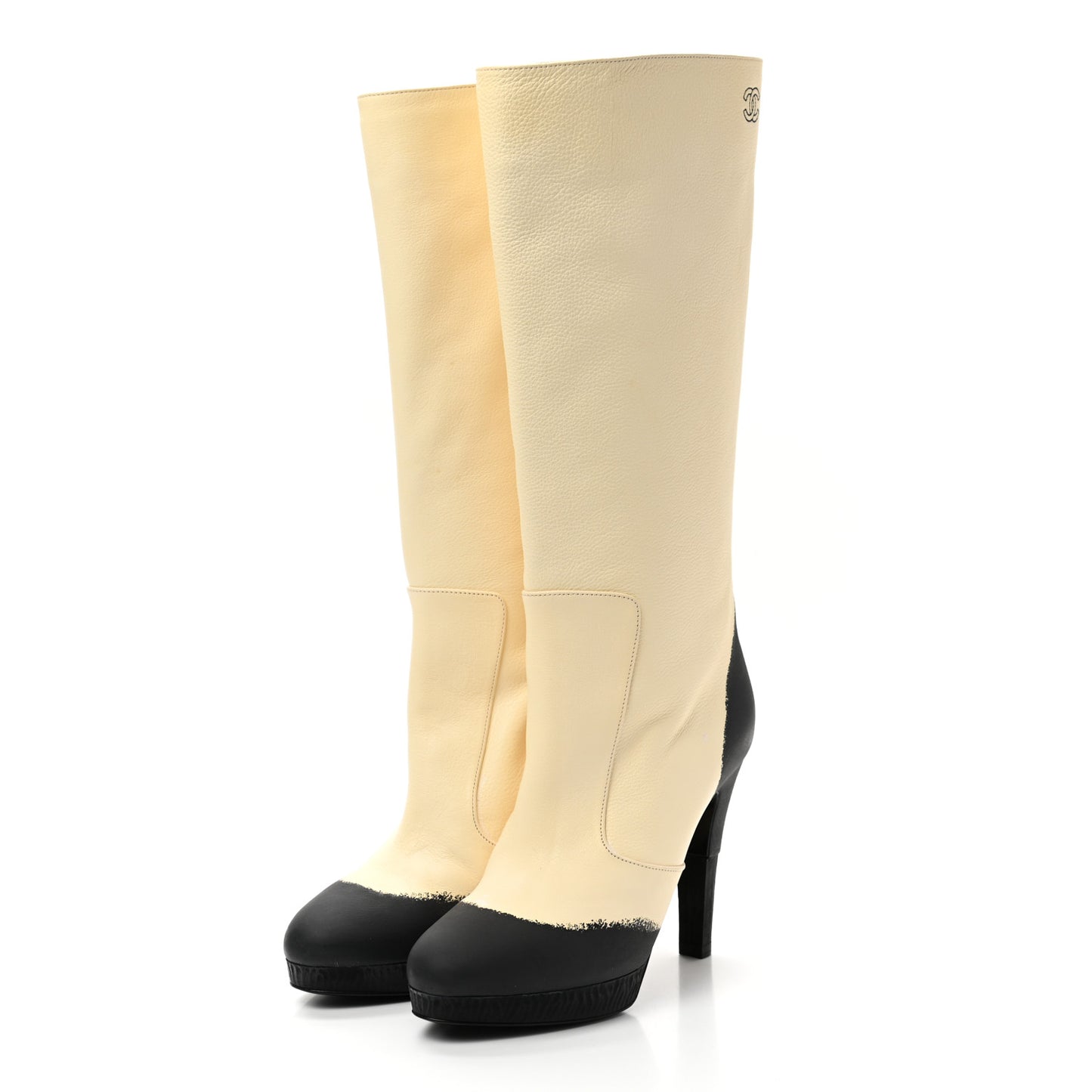 Calfskin CC High Boots 37.5 Dark White Black