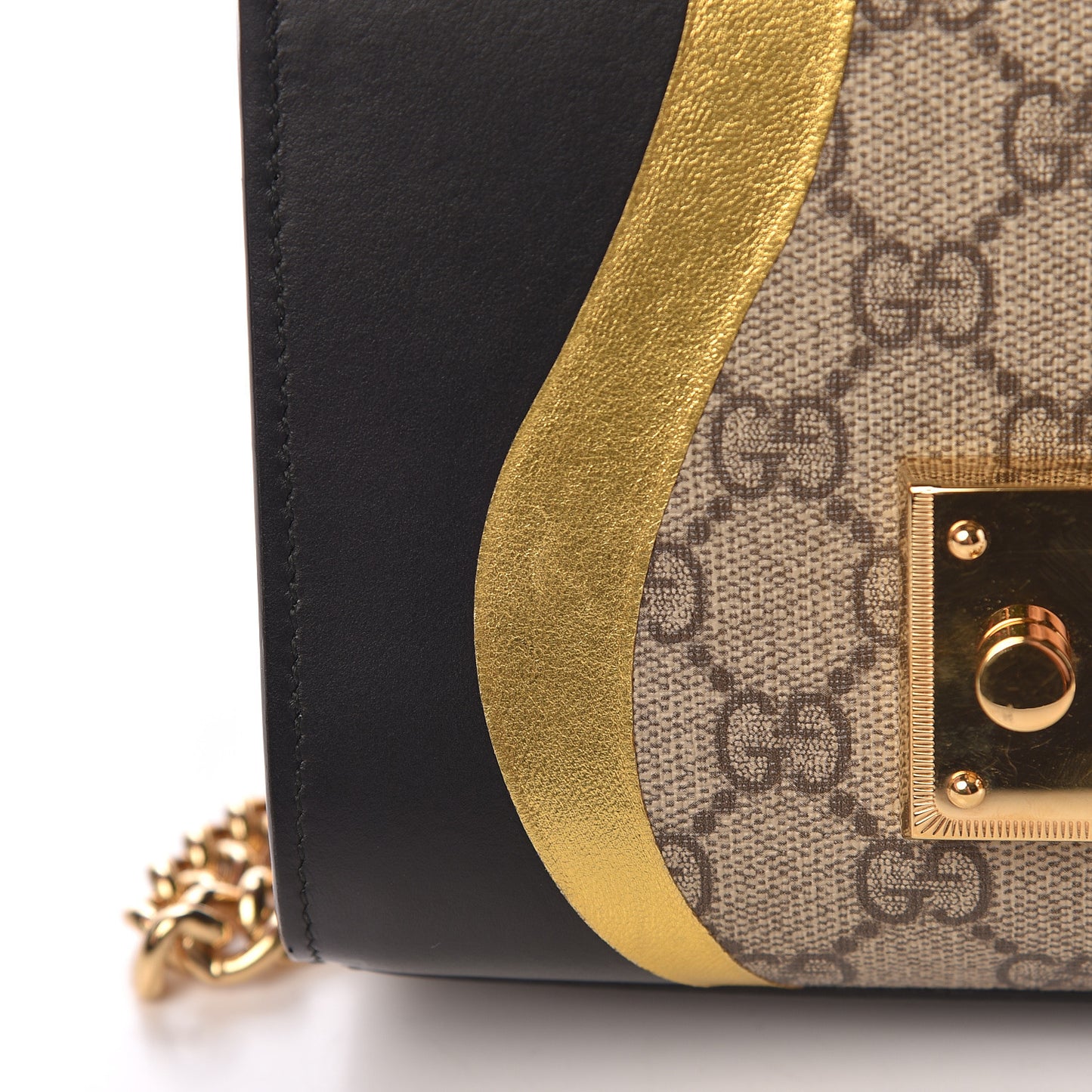Calfskin GG Supreme Monogram Small Padlock Shoulder Bag Black Gold