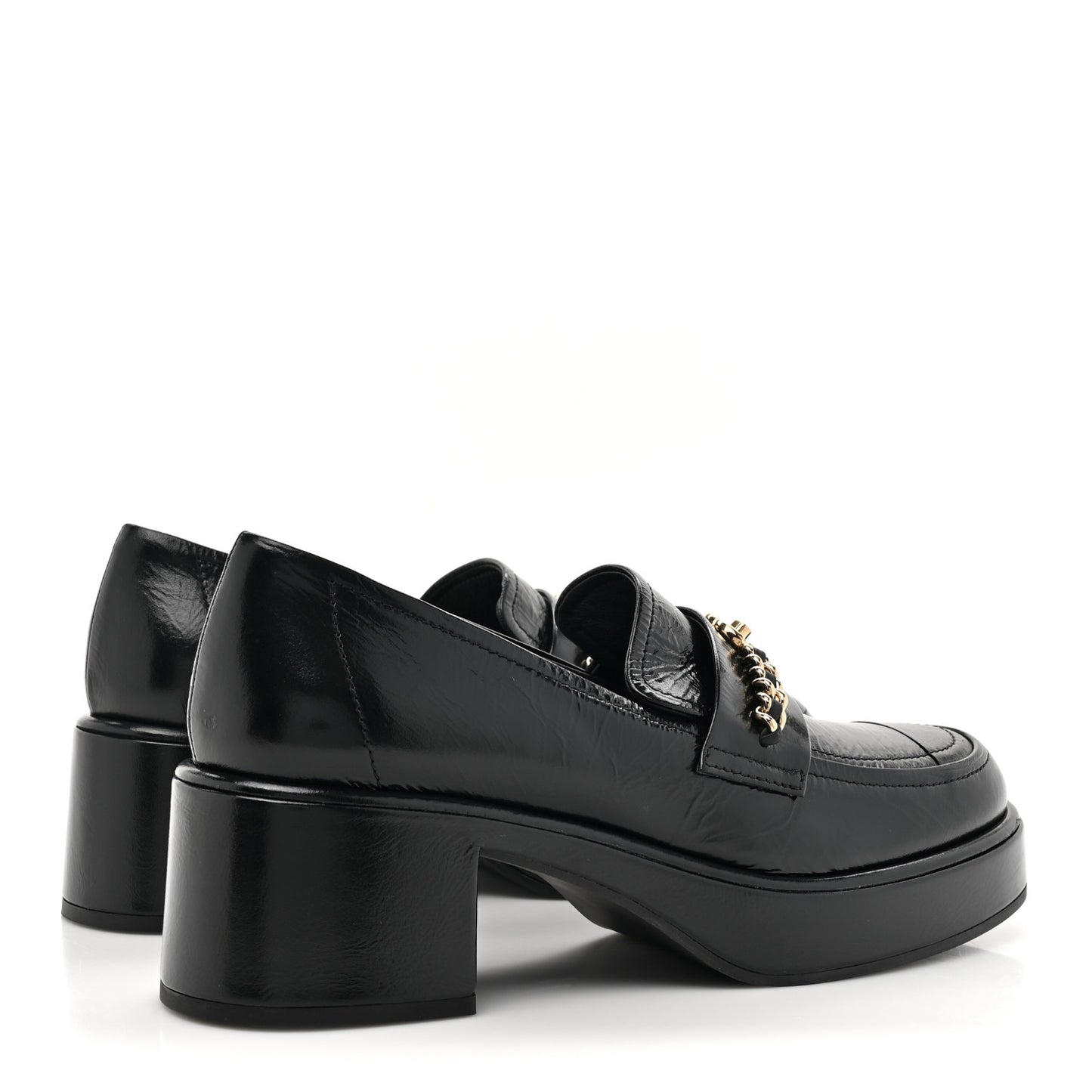 Shiny Calfskin Logo Loafers 38 Black