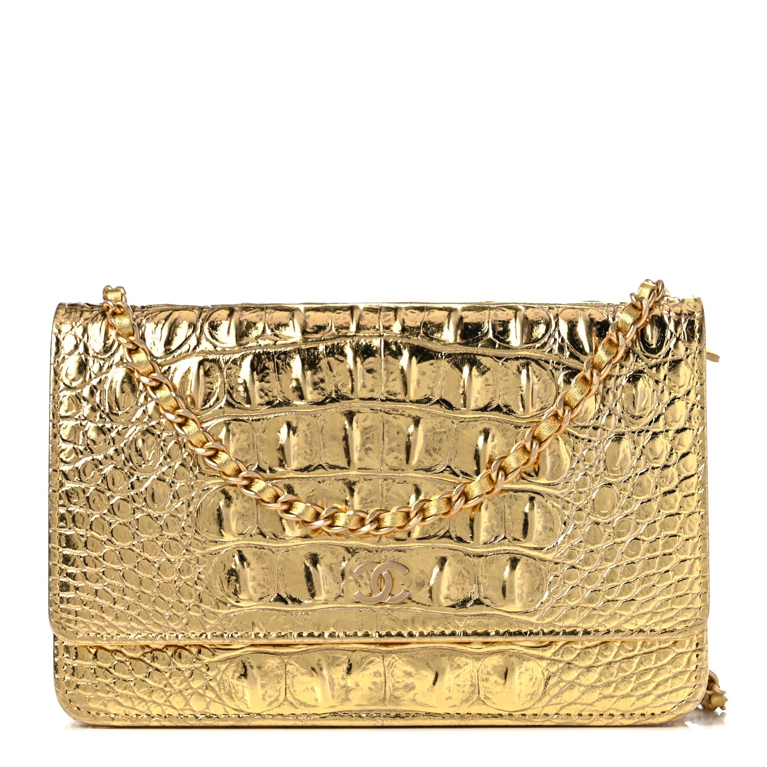 Chanel Metallic Calfskin Crocodile Embossed Cocodile Wallet On