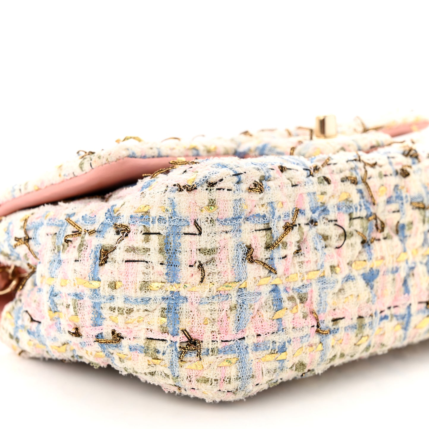 Tweed Quilted Mini Rectangular Flap Light Blue Pink Gold White