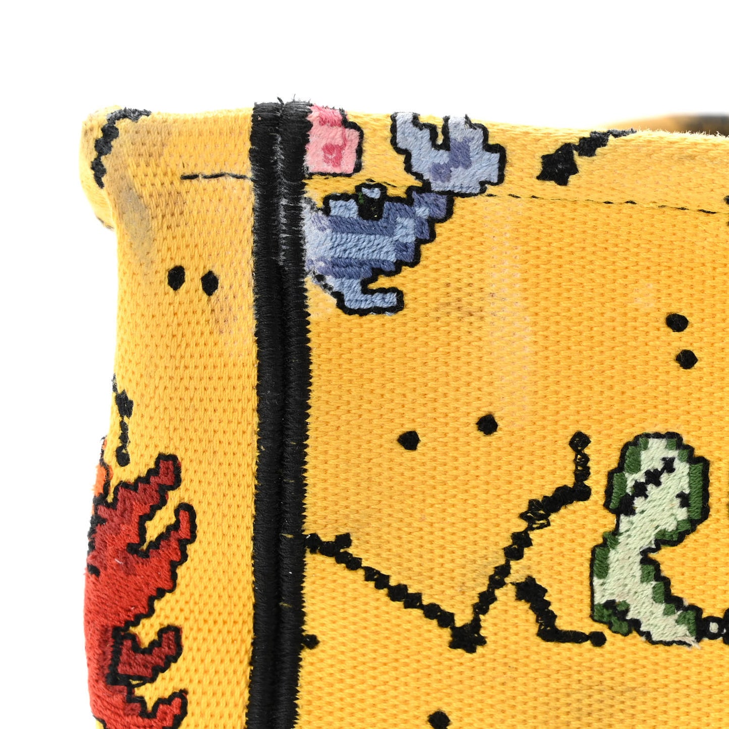 Canvas Embroidered Small Pixel Zodiac Book Tote Yellow Multicolor