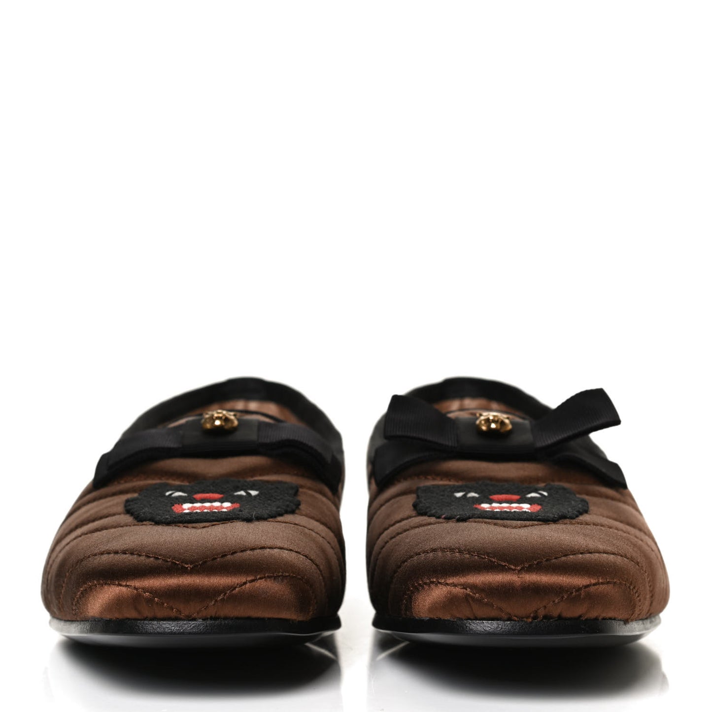 Silk Panther Embroidered Mens Quilted Slippers 10.5 Brown