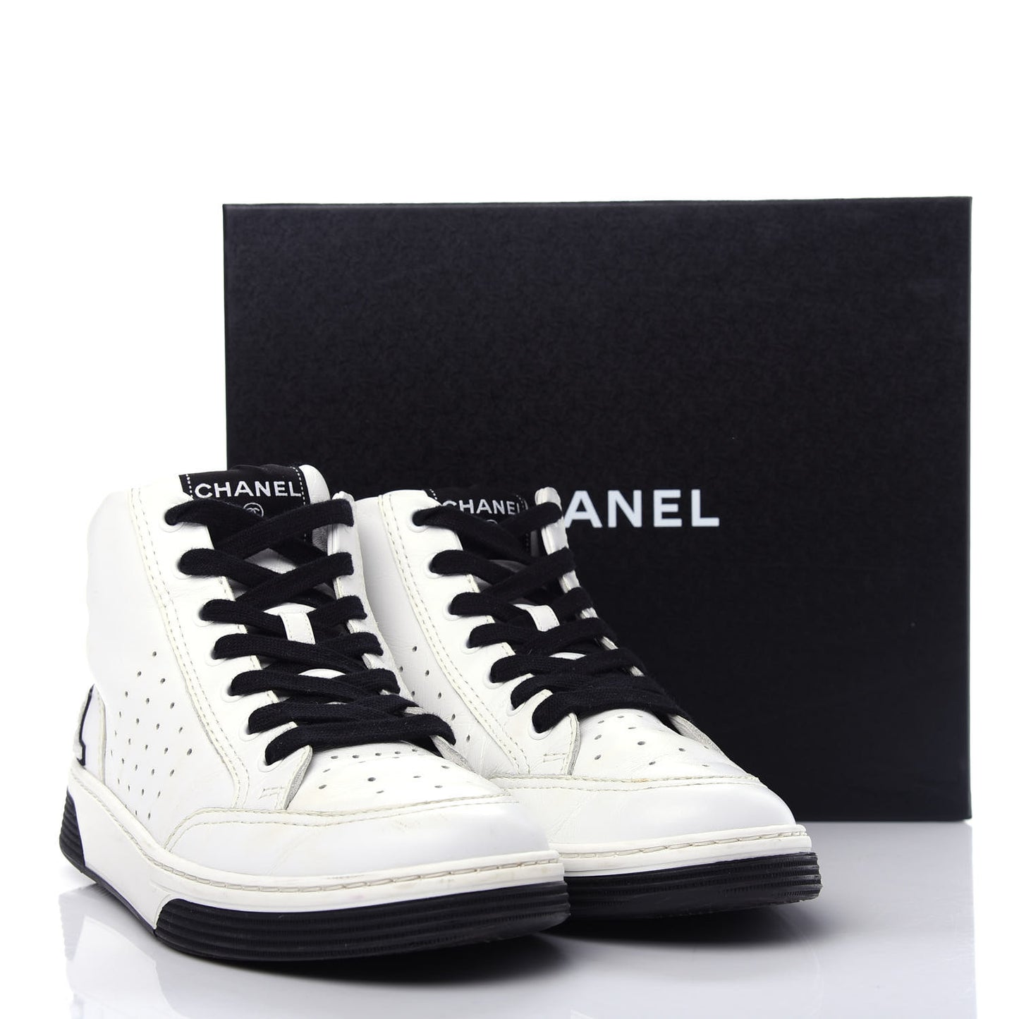 Calfskin Womens Logo High Top Sneakers 40.5 Black White