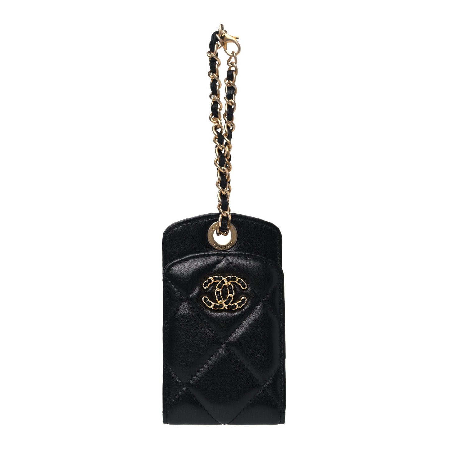 Lambskin Quilted Chanel 19 Luggage Tag Black
