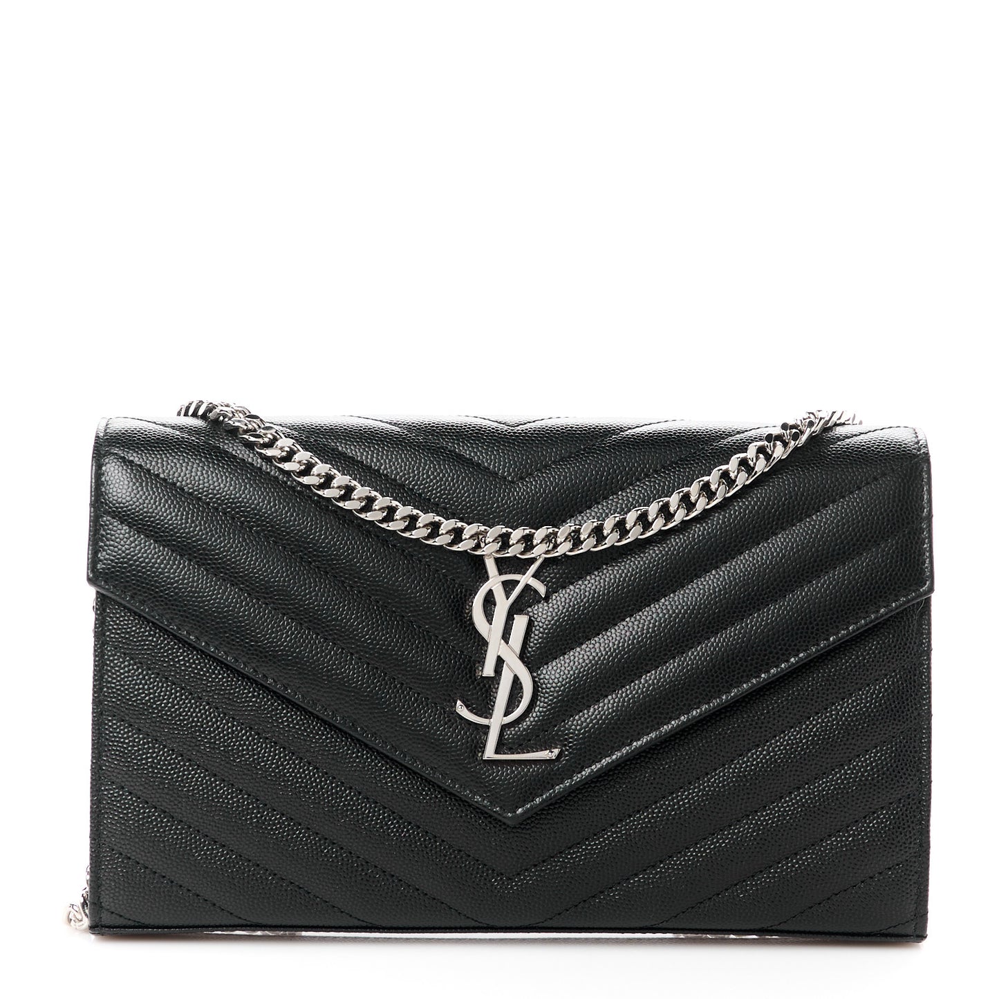 Grain De Poudre Matelasse Chevron Monogram Chain Wallet Black