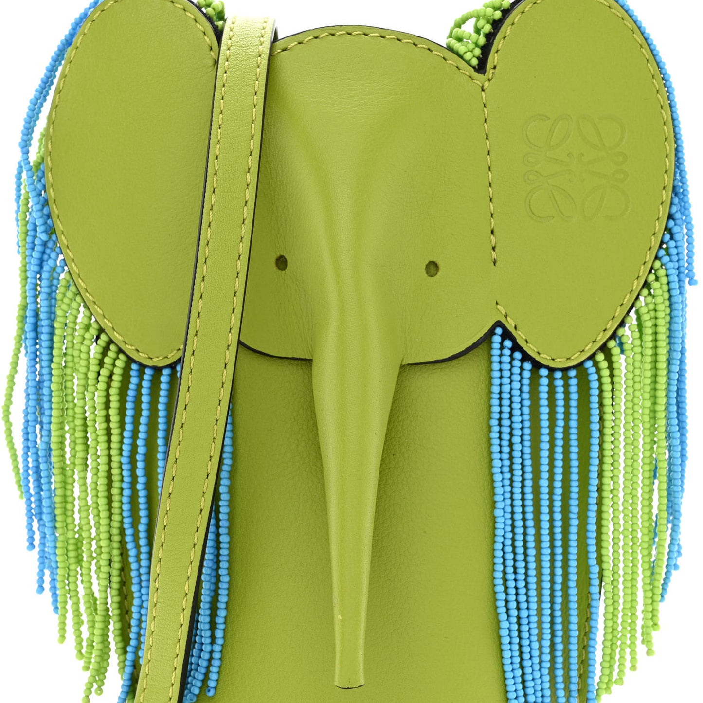 Calfskin Fringe Elephant Pouch Crossbody Bag Green
