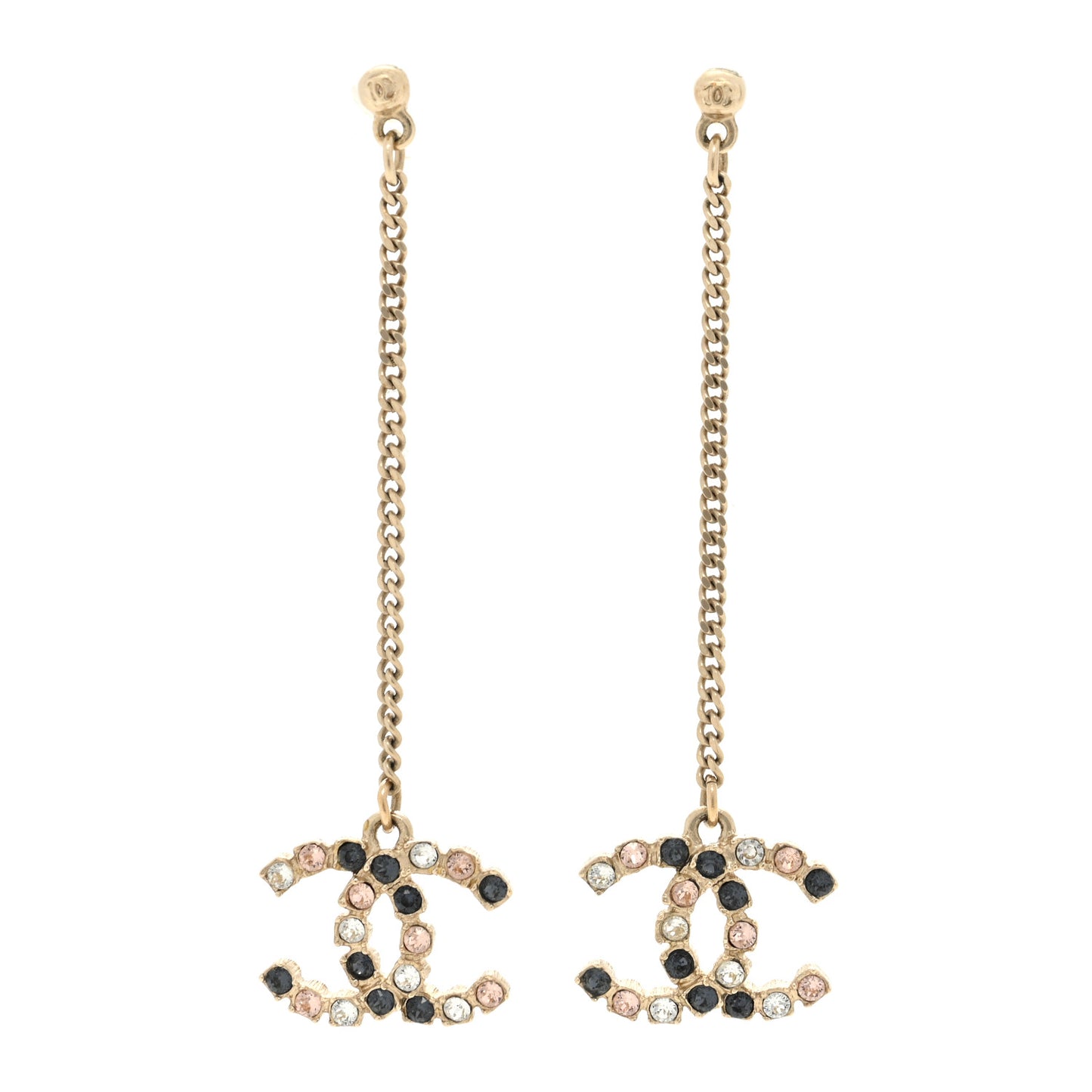 Crystal CC Drop Earrings Pink Grey Gold
