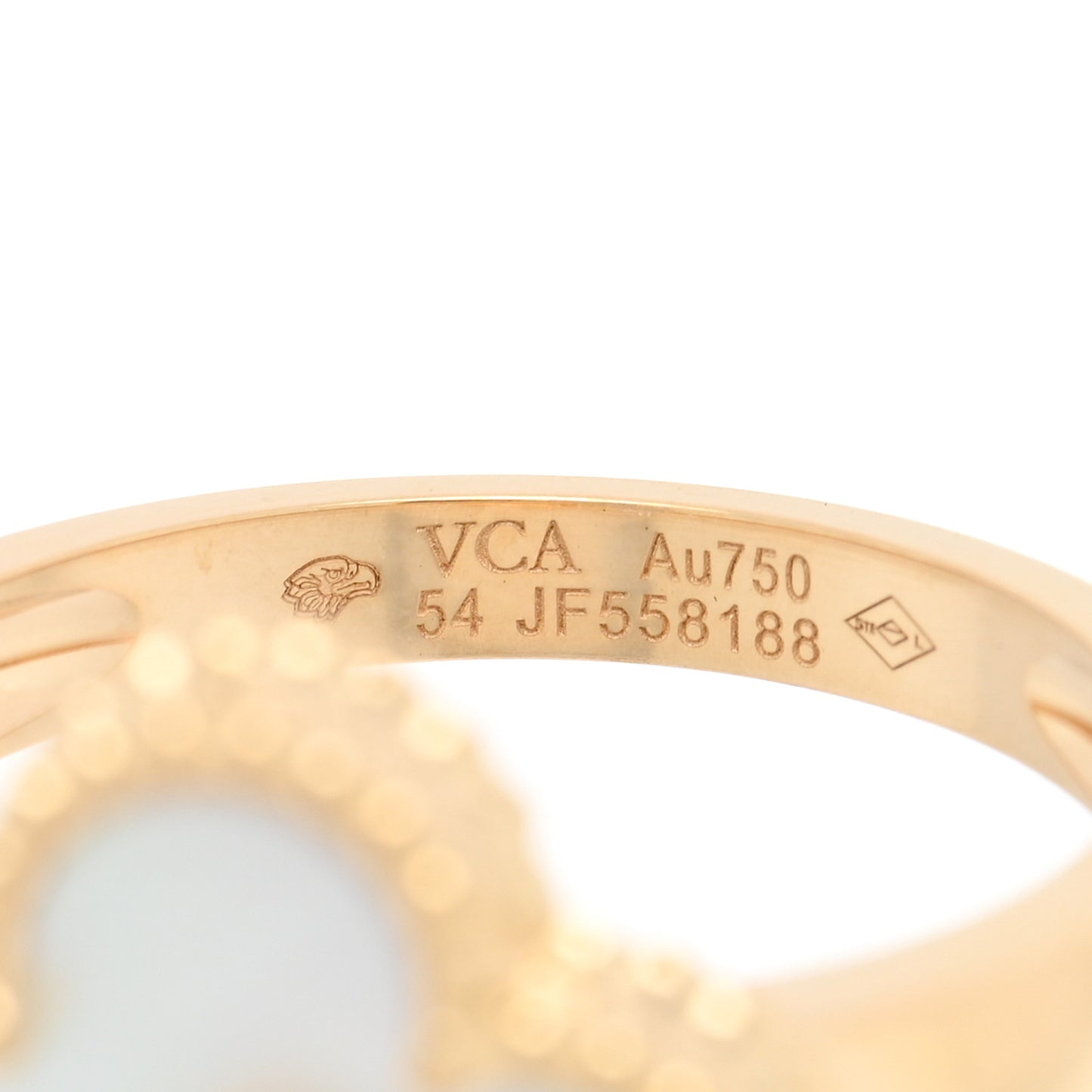 18K Yellow Gold Diamond Mother of Pearl Vintage Alhambra Ring 54 6.75