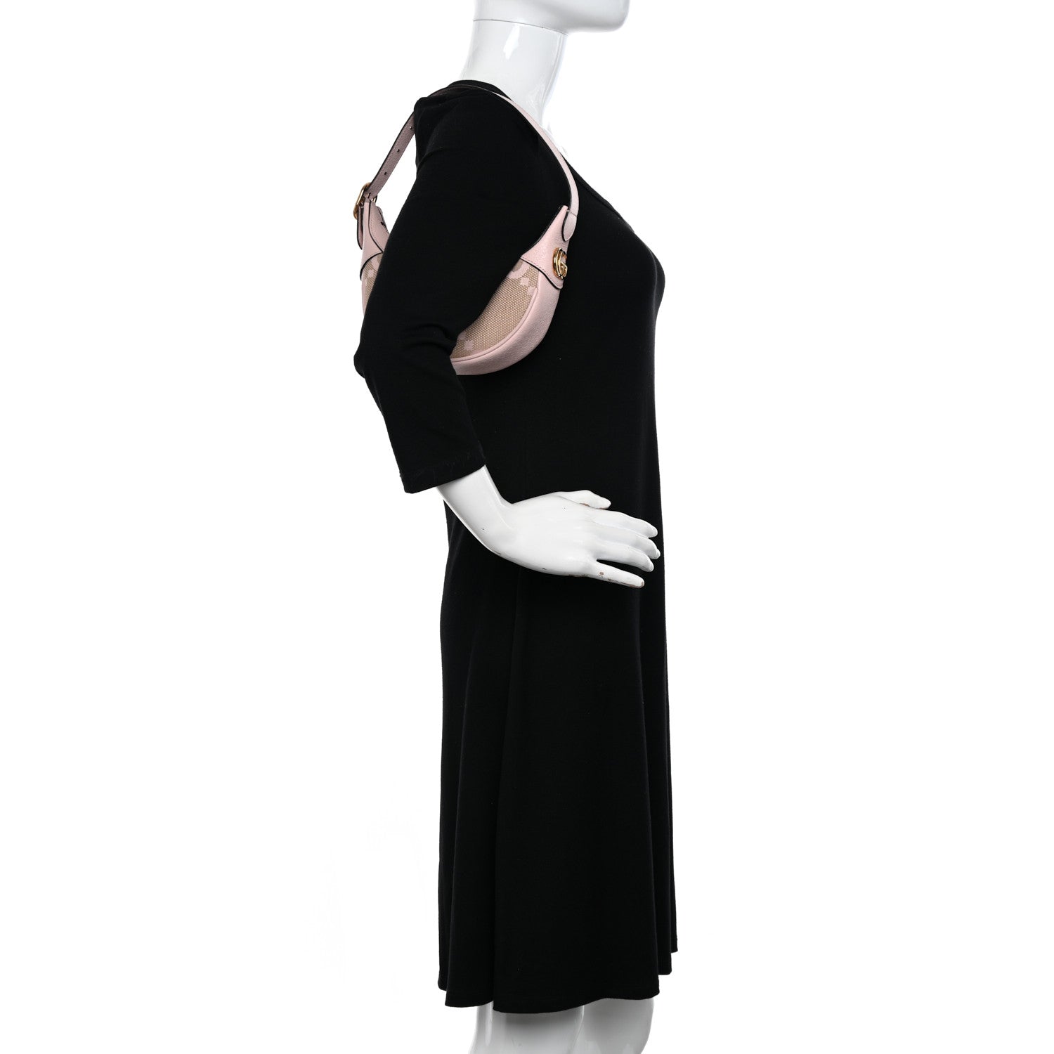 Gucci Monogram Jumbo GG Textured Dollar Calfskin Mini Ophidia Half Moon Hobo Beige Perfect Pink 2 of 12