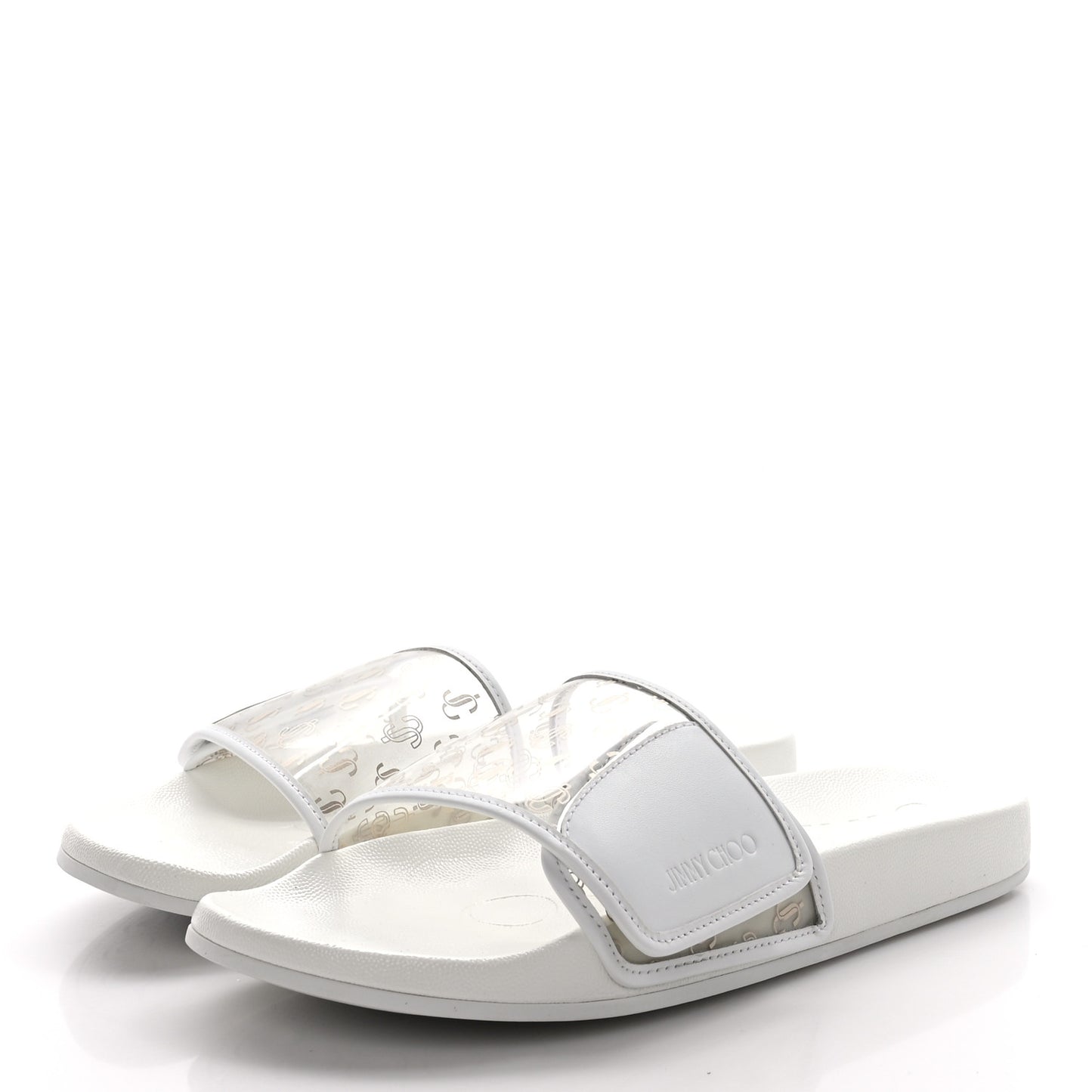 Plexi Lambskin Logo Print Fitz Slide Sandals 40 White