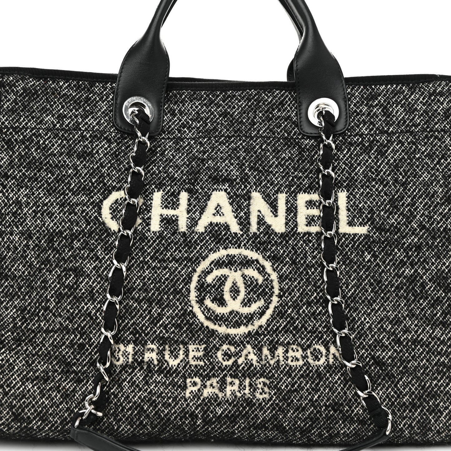 Mixed Fibers Calfskin Medium Deauville Tote Black