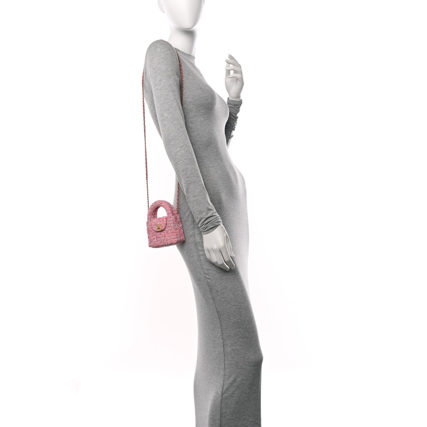 Tweed Quilted Mini Nano Kelly Shopper Pink