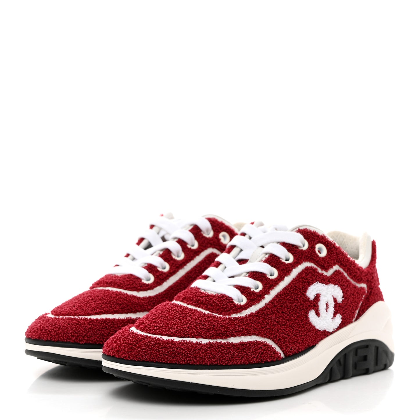 Terry Cloth Calfskin Womens Logo Sneakers 36 Red White