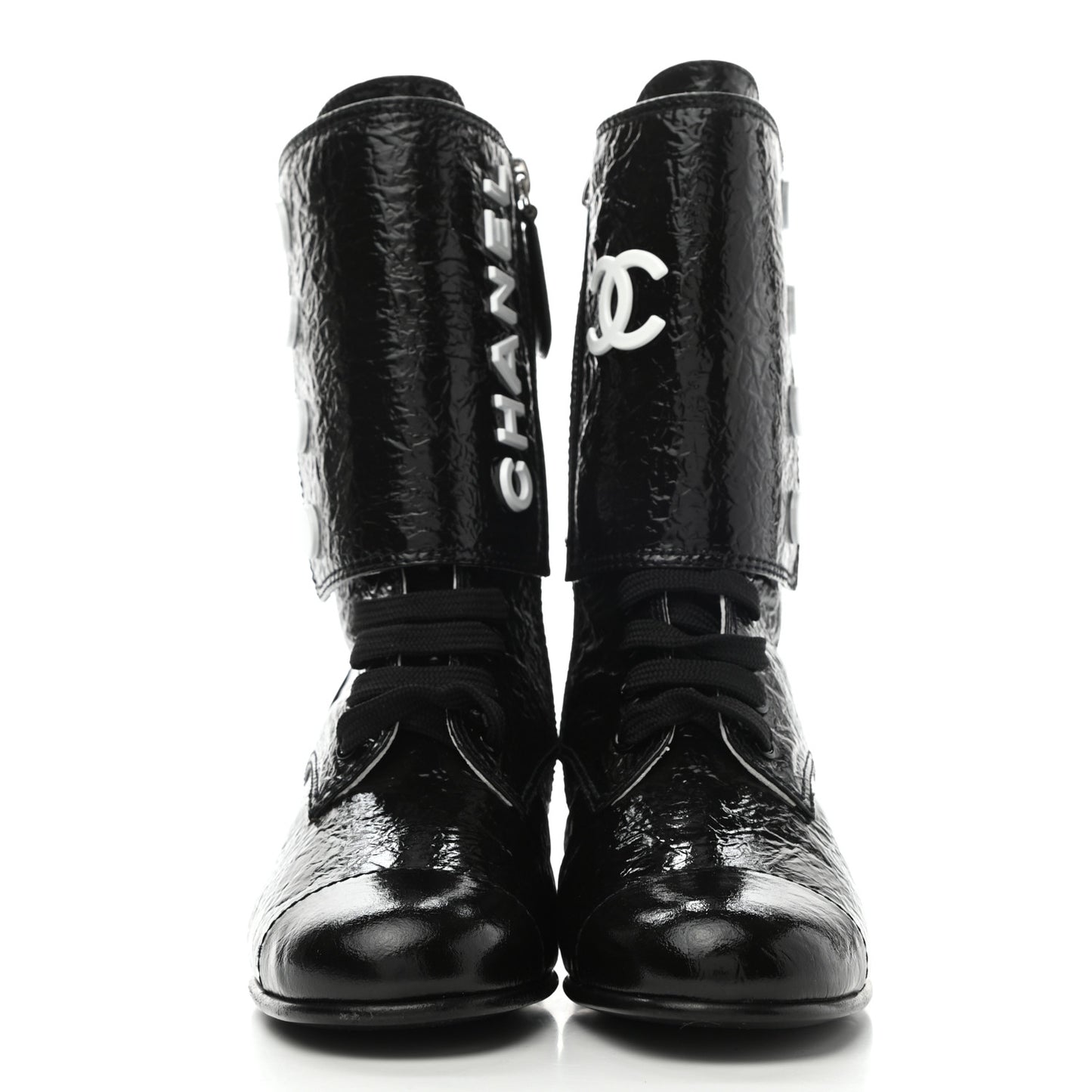 Patent Goatskin Cap Toe CC Lace Up Boots 35.5 Black