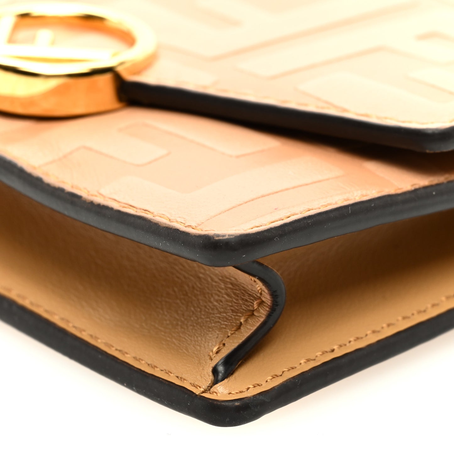 Vitello Termolagoon F is Fendi FF 1974 Embossed Geometric Flap Wallet On Chain Miele Scuro