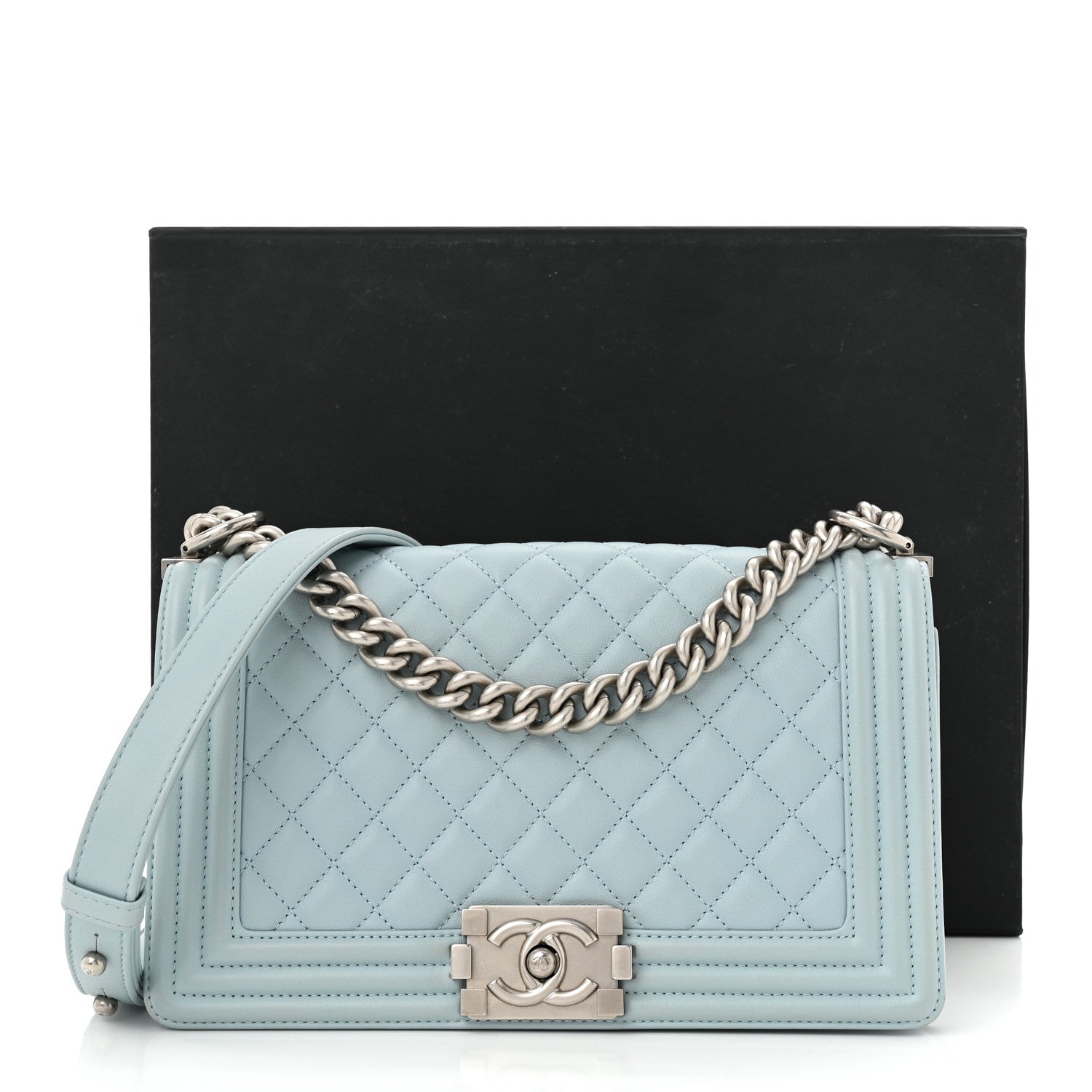 Chanel Calfskin Quilted Medium Boy Flap Light Blue 12 of 12