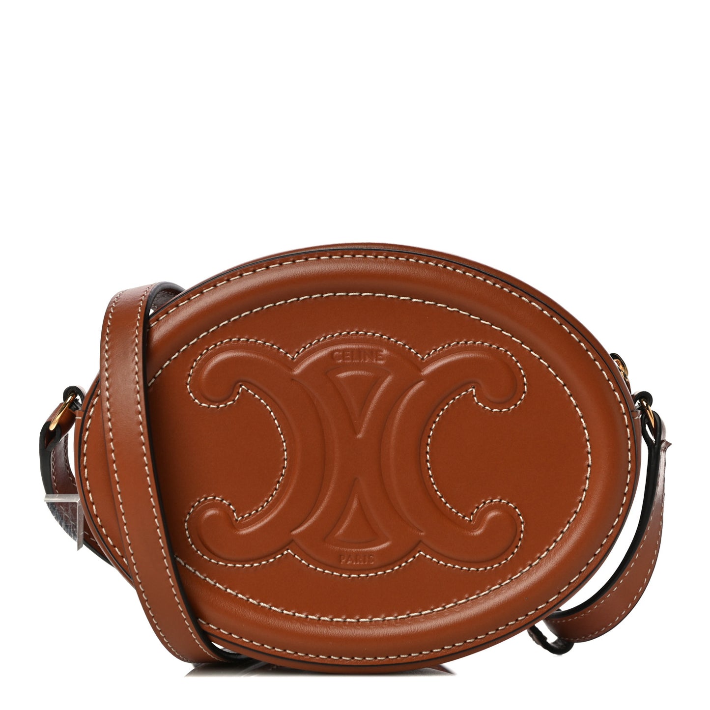 Smooth Calfskin Cuir Small Triomphe Oval Crossbody Purse Tan