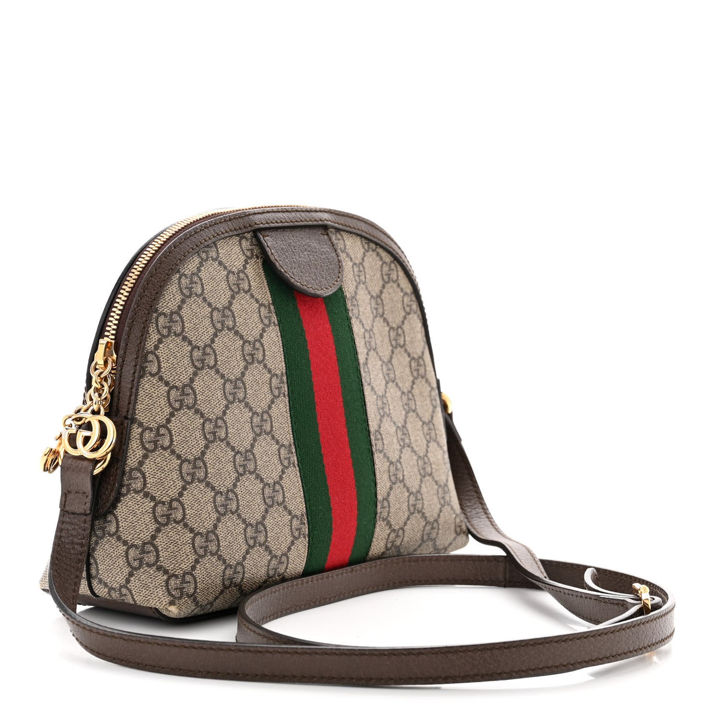 GG Supreme Monogram Textured Dollar Calfskin Web Small Ophidia Dome Shoulder Bag Beige Ebony New Acero