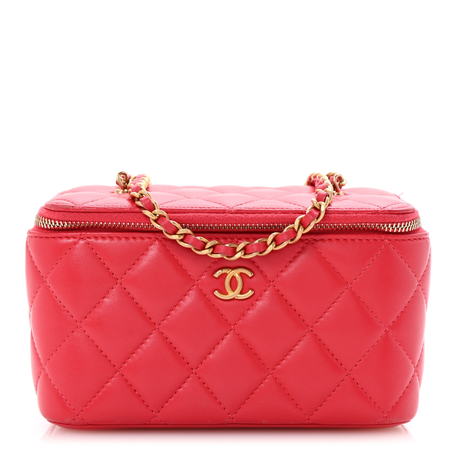 CHANEL 赤 キルティング ケース Chanel Lambskin Quilted Small Pearl Crush Vanity Case With Chain