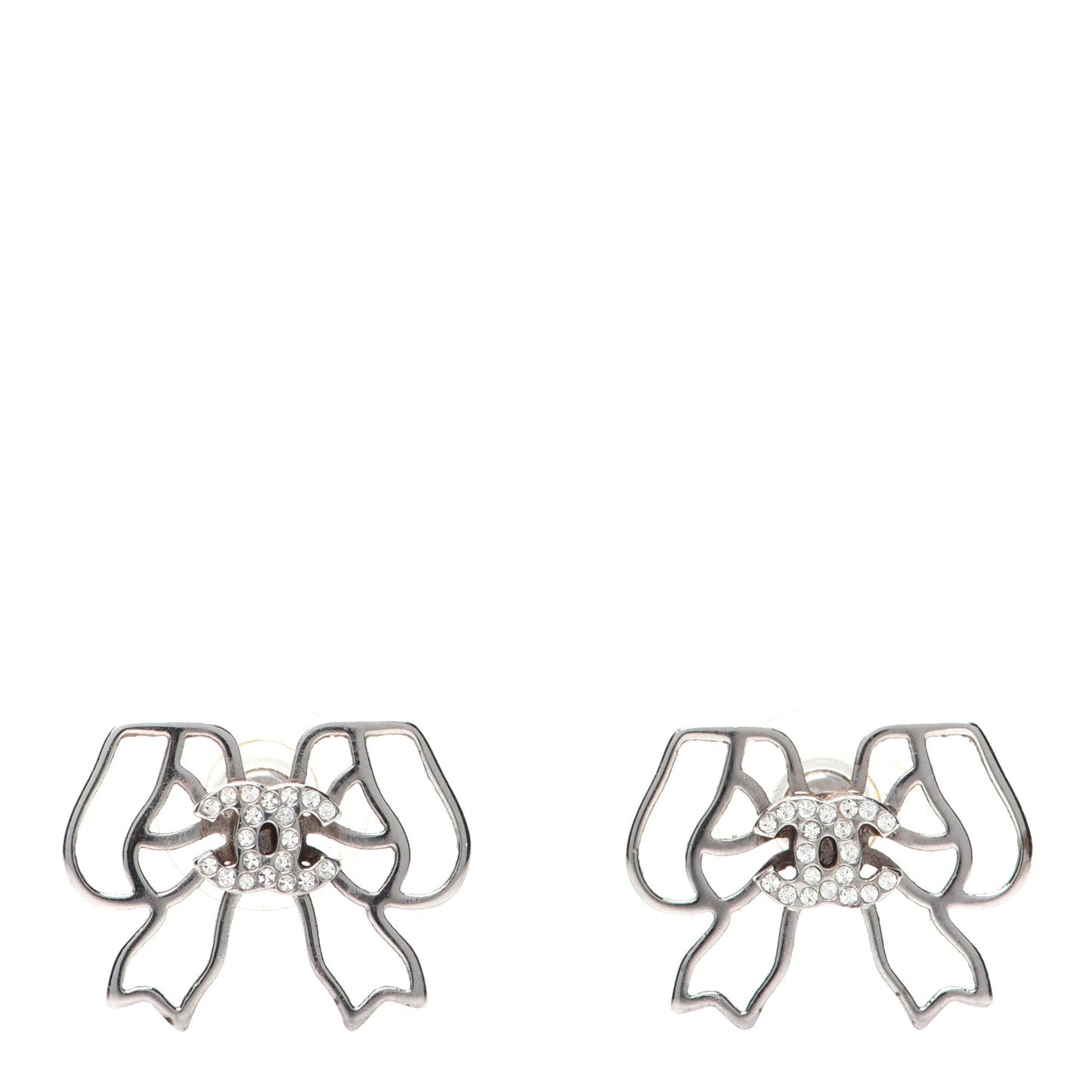 Crystal CC Bow Earrings Silver